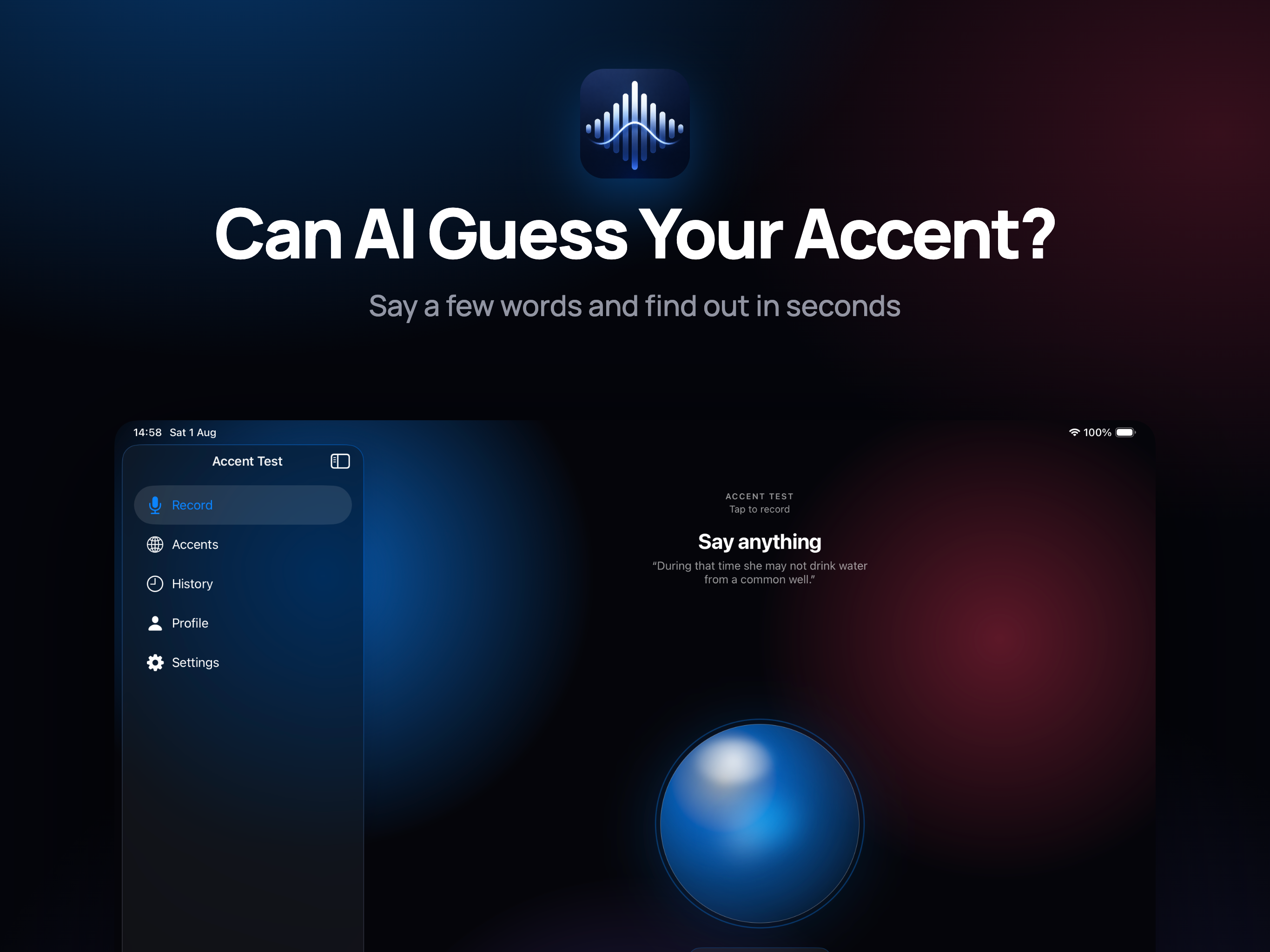 Accent Test on iPad, screen 1