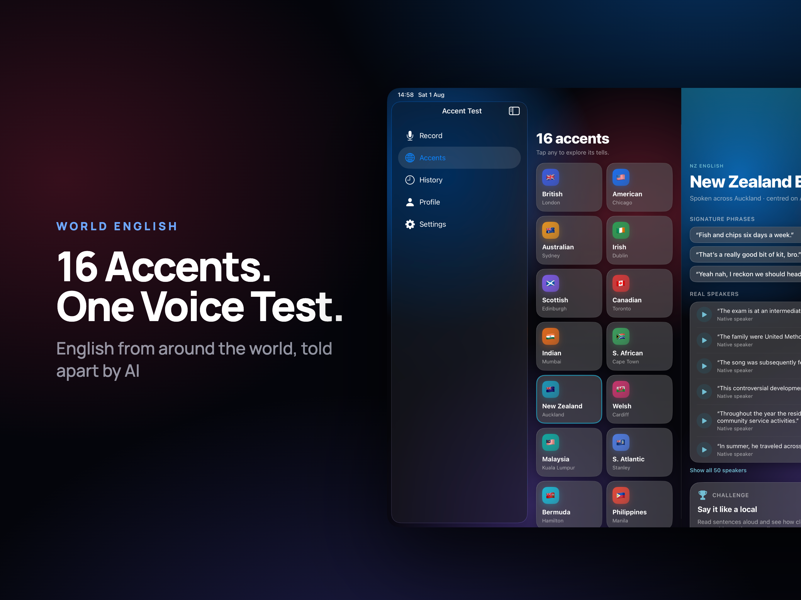 Accent Test on iPad, screen 2
