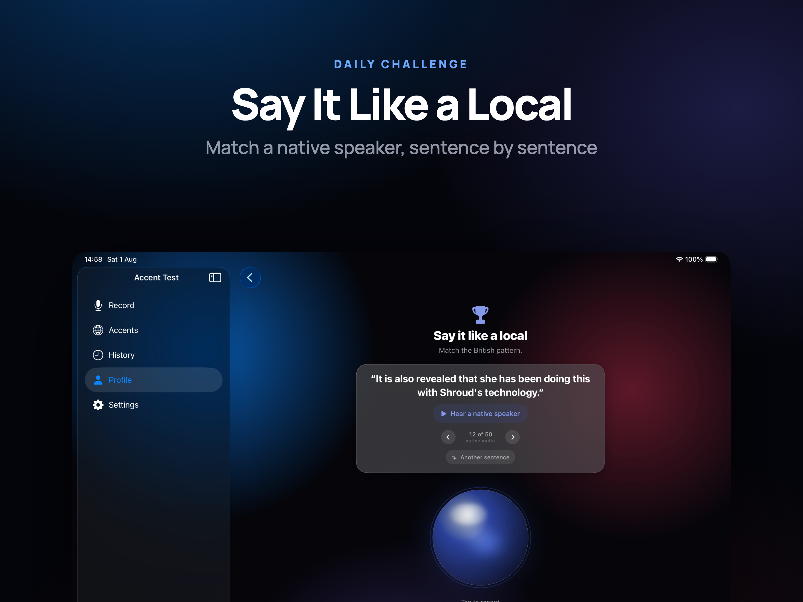 Accent Test on iPad, screen 4