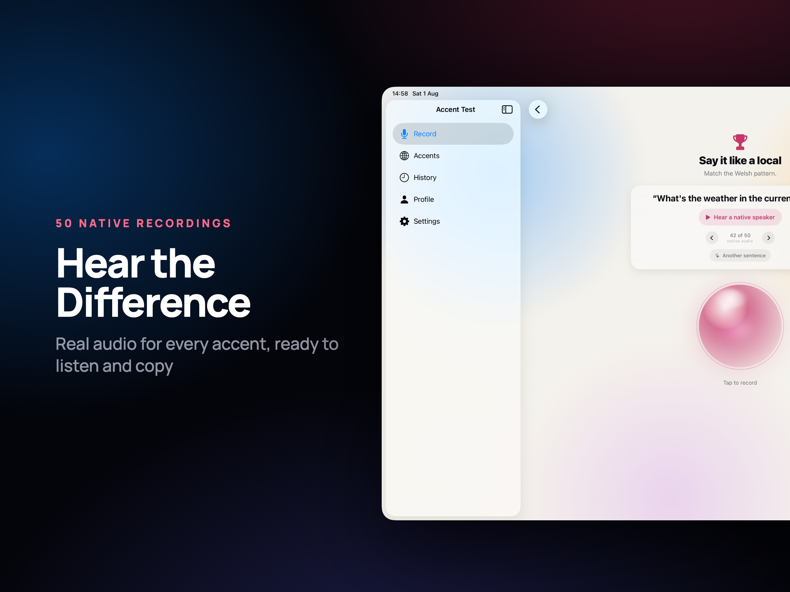 Accent Test on iPad, screen 5