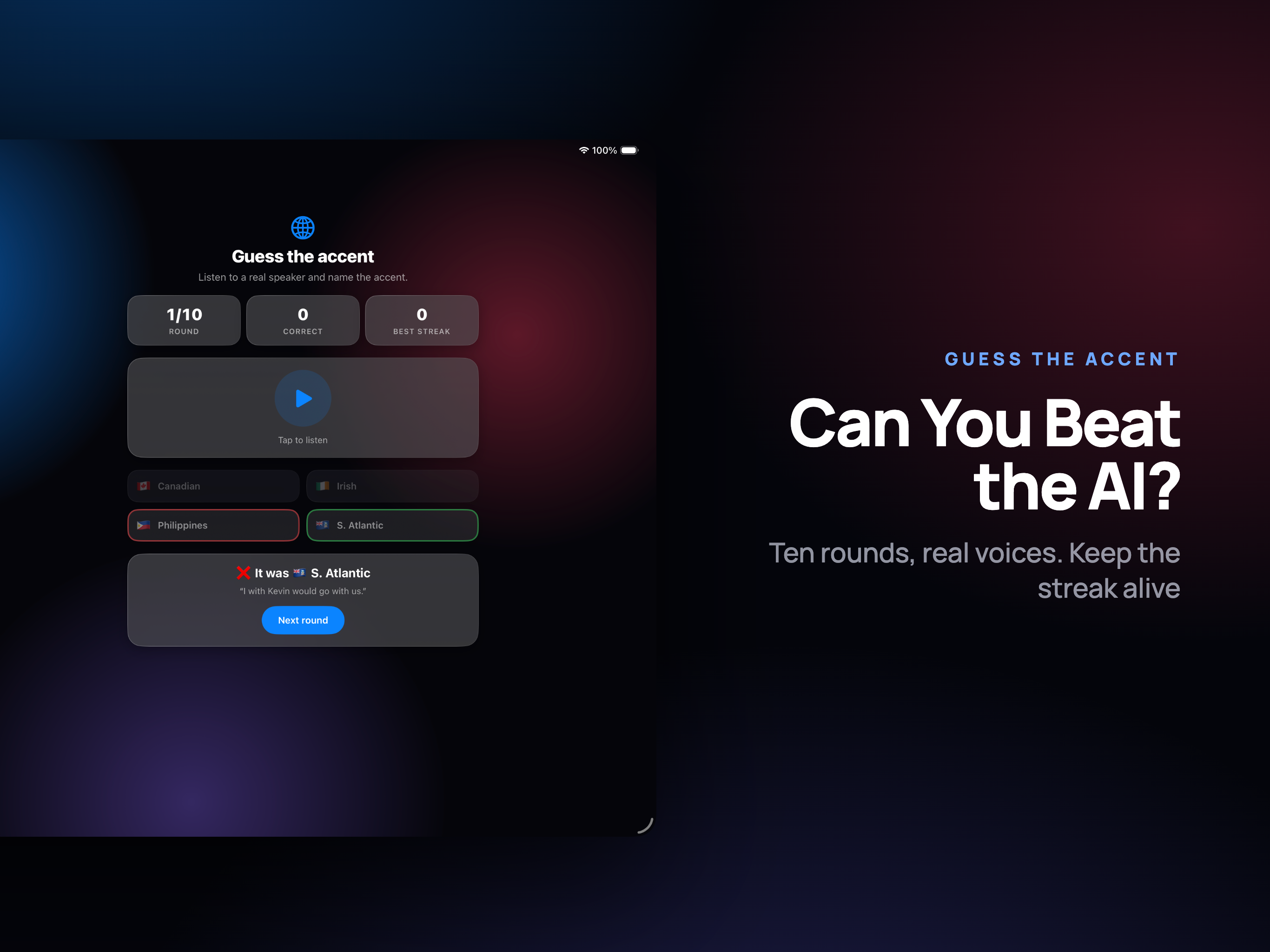 Accent Test on iPad, screen 6