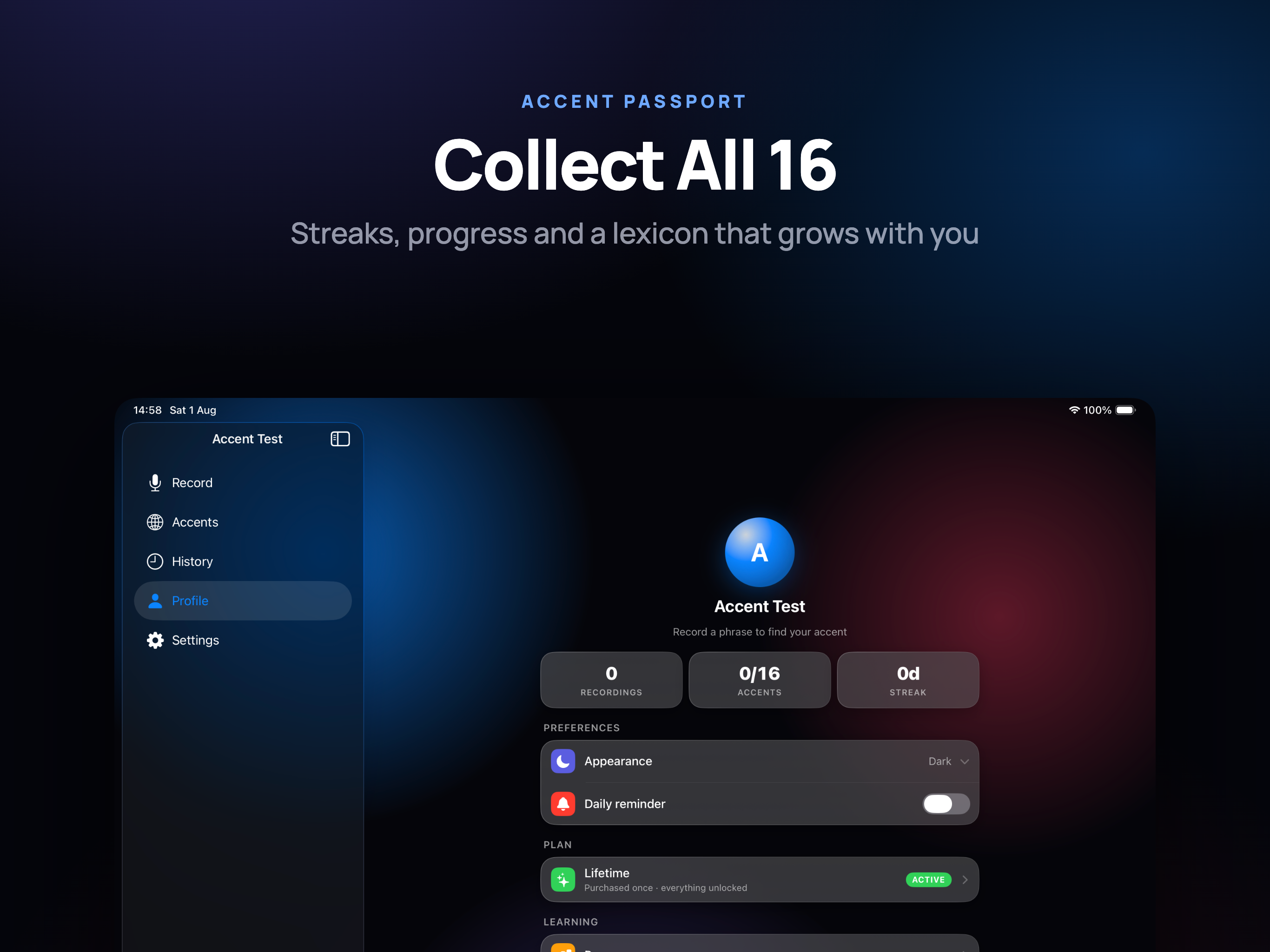 Accent Test on iPad, screen 7