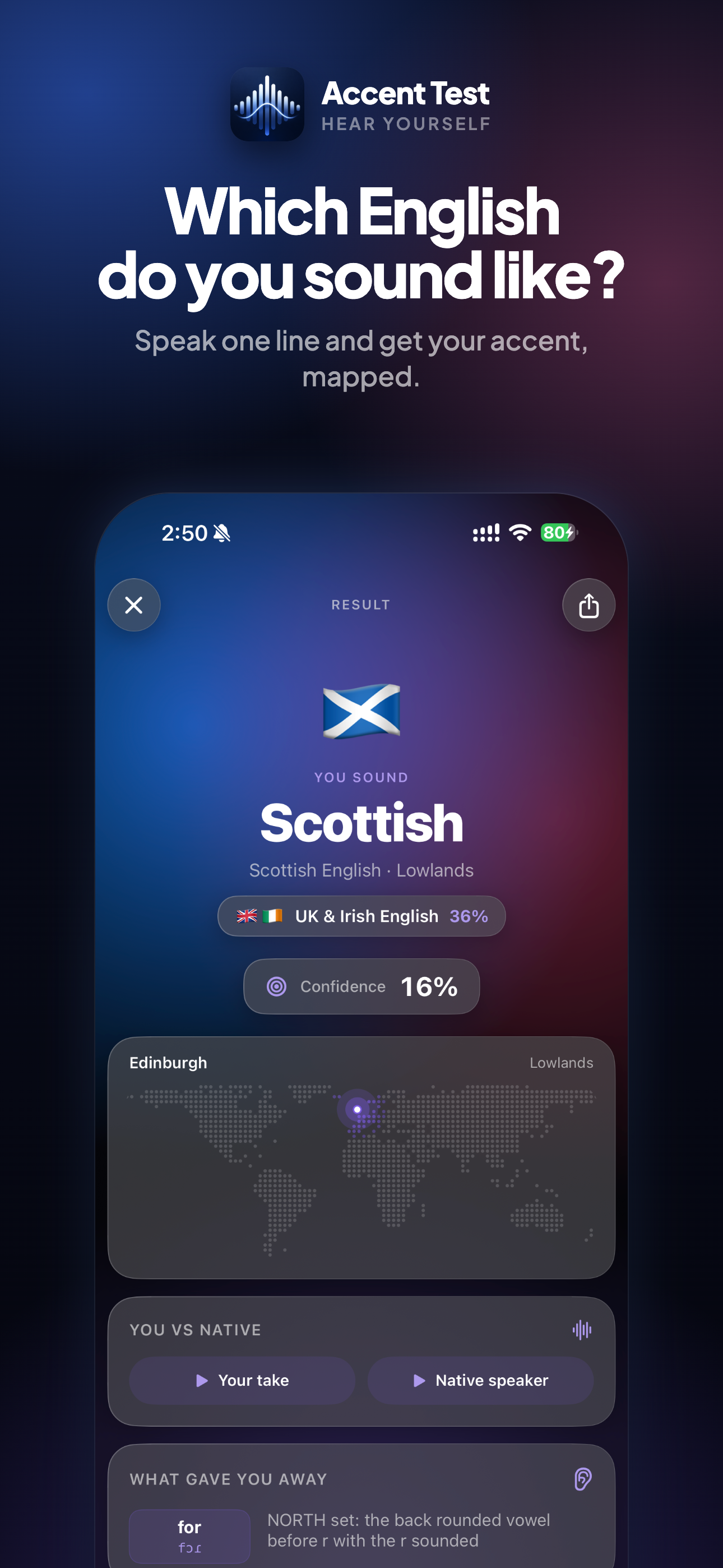Accent Test on iPhone, screen 1