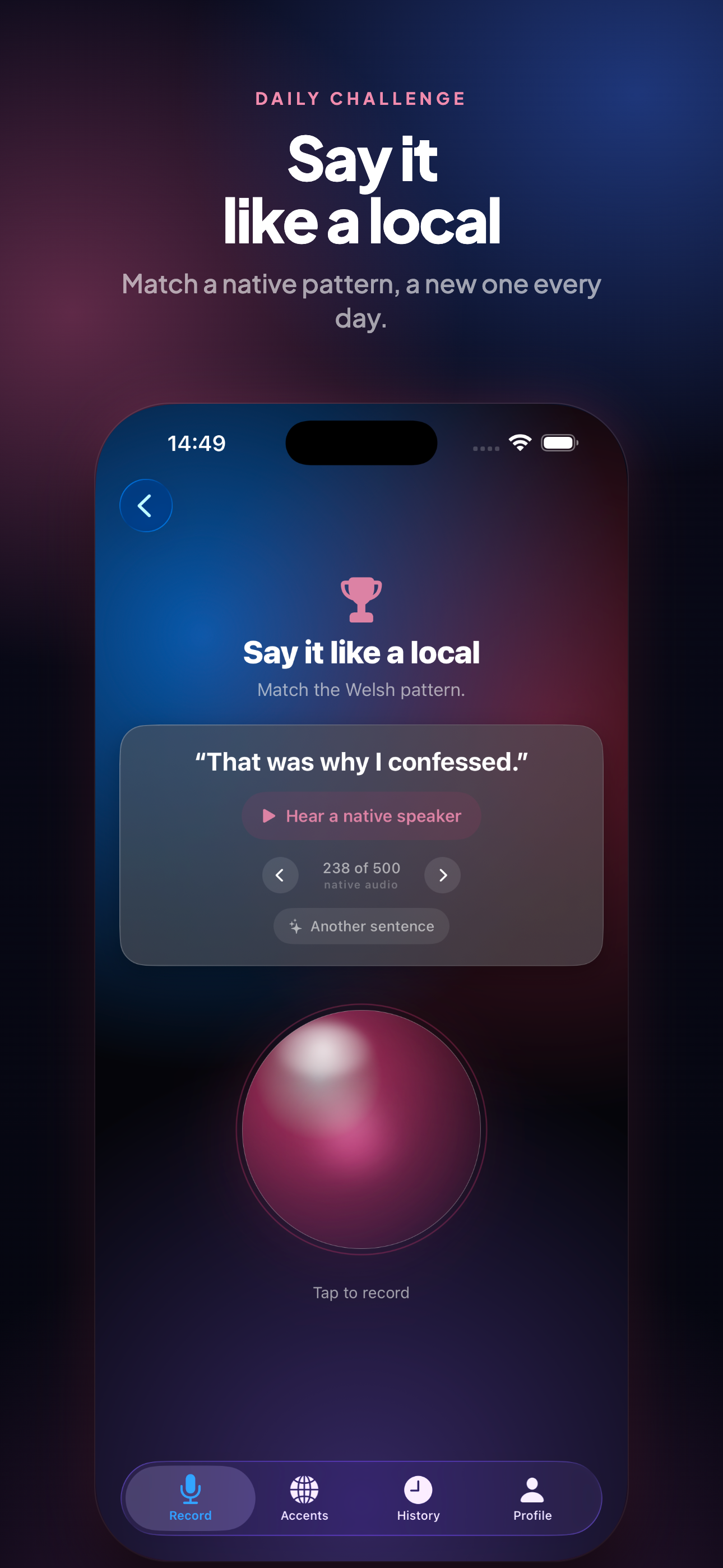 Accent Test on iPhone, screen 5
