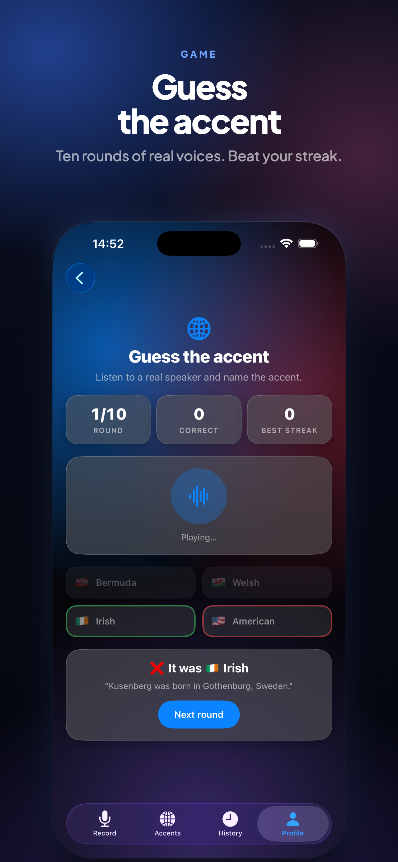 Accent Test on iPhone, screen 6