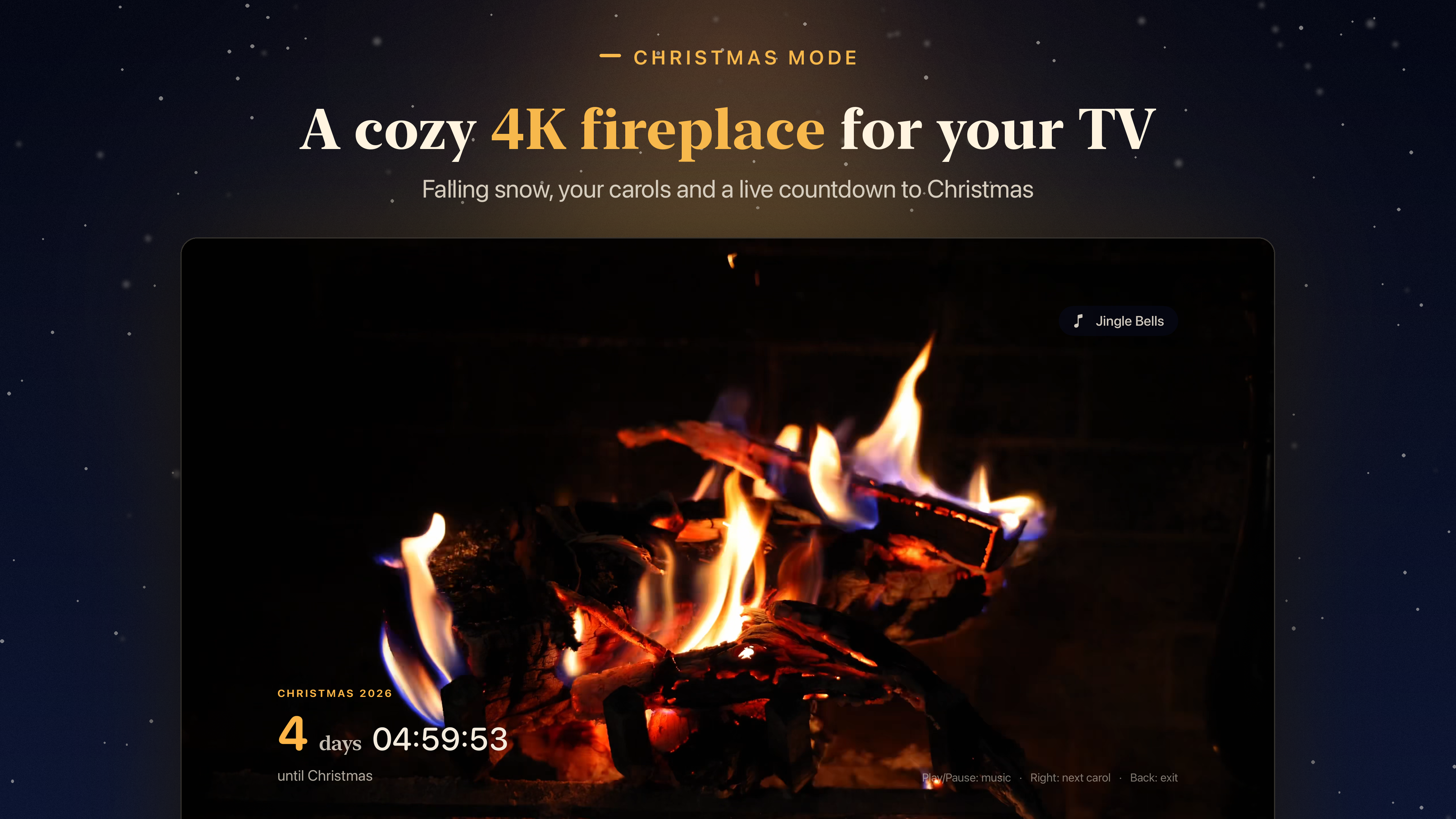 Christmas Advent Calendar on Apple TV: Christmas Mode with a 4K fireplace and a live countdown to Christmas