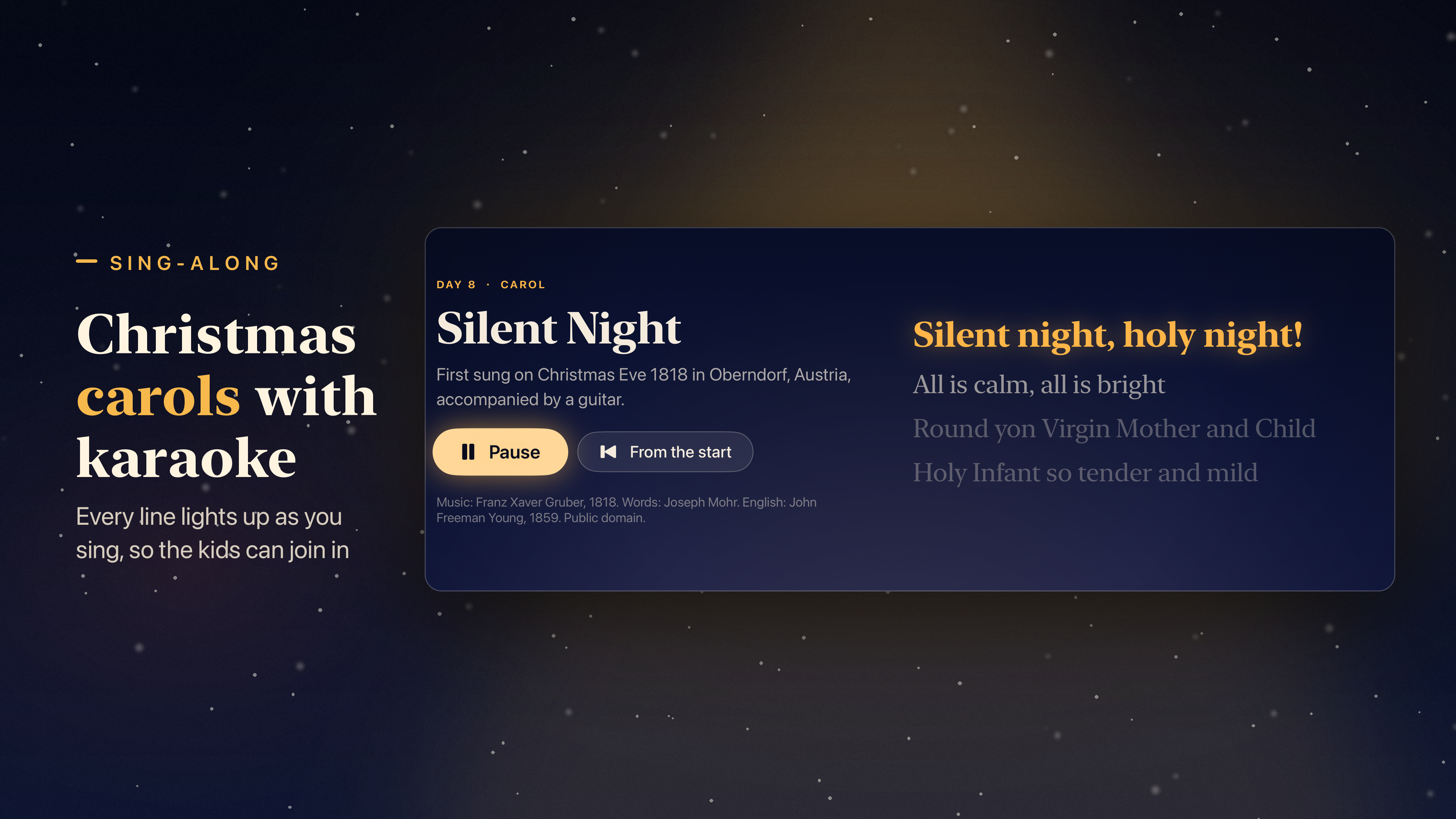 Christmas Advent Calendar on Apple TV: Silent Night with sing-along lyrics that light up line by line