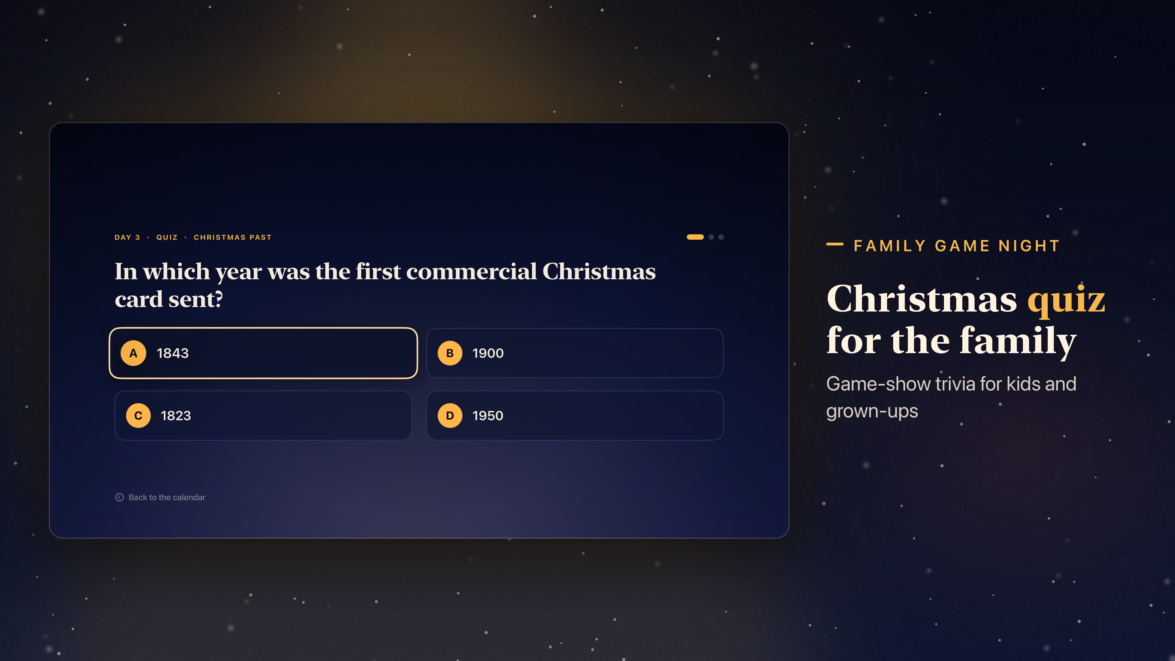 Christmas Advent Calendar on Apple TV: a family Christmas quiz question with four answers