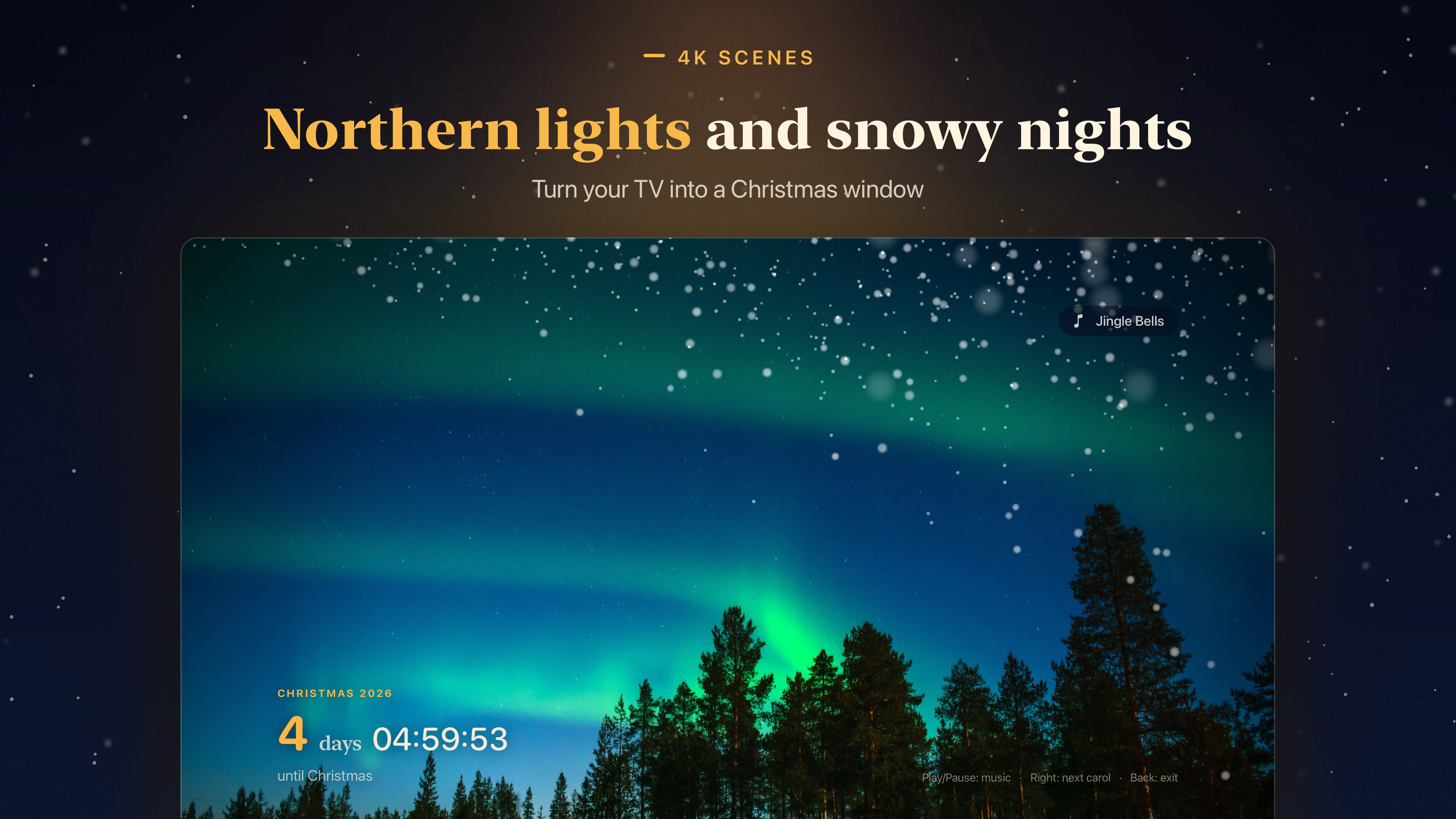 Christmas Advent Calendar on Apple TV: a 4K northern lights scene over a snowy forest