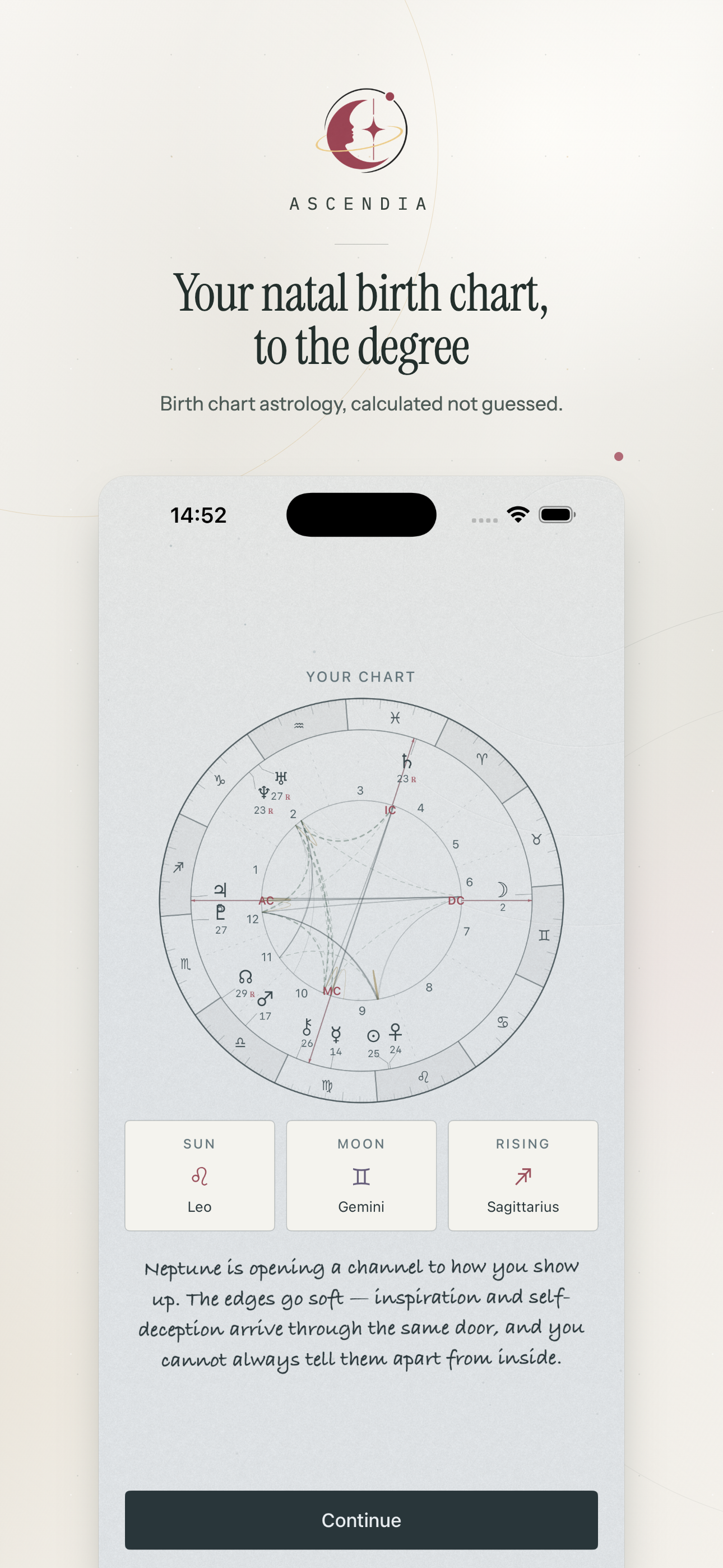 Ascendia on iPhone, screen 1