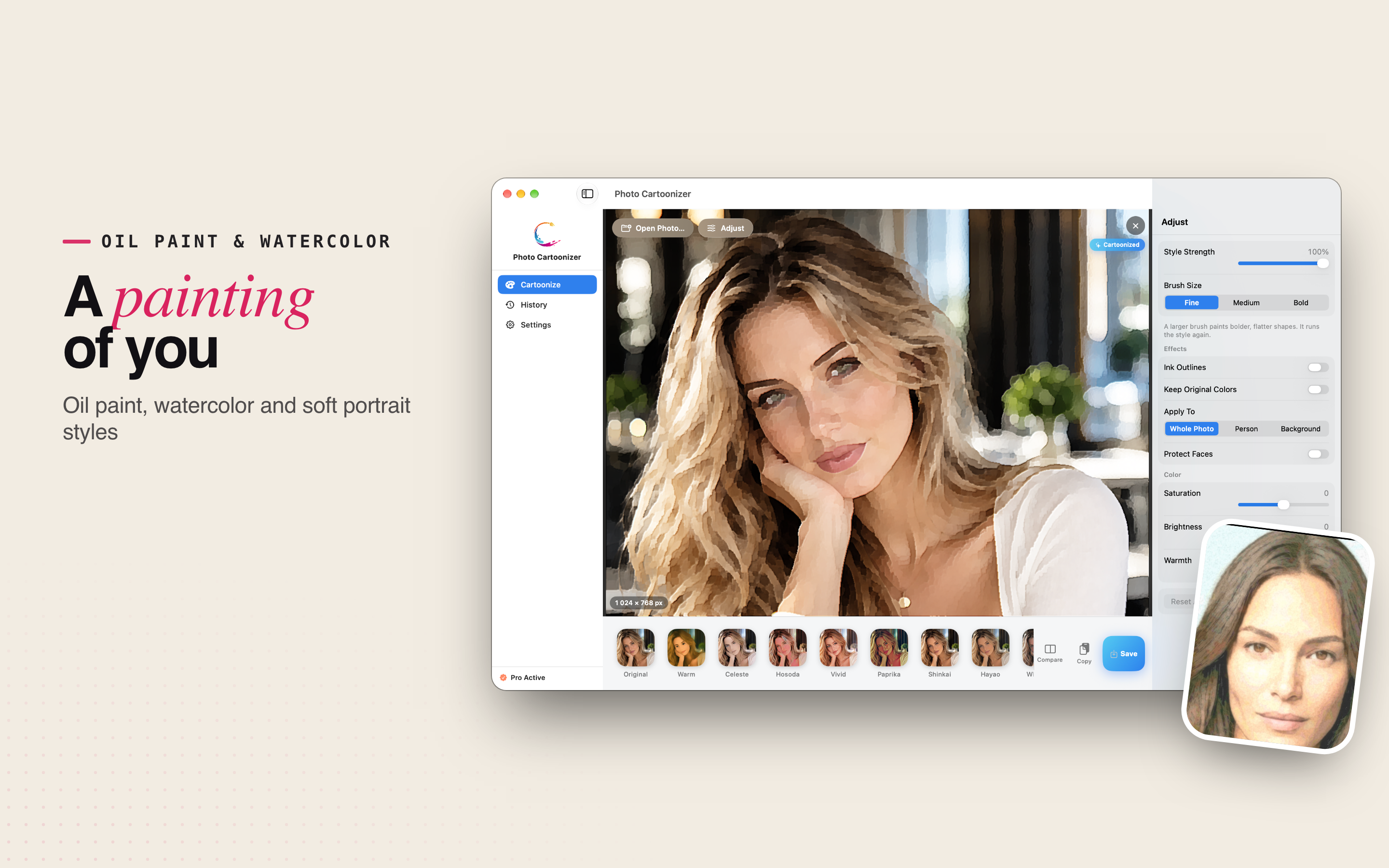 Photo Cartoonizer on Mac: a portrait in the Oil Paint style