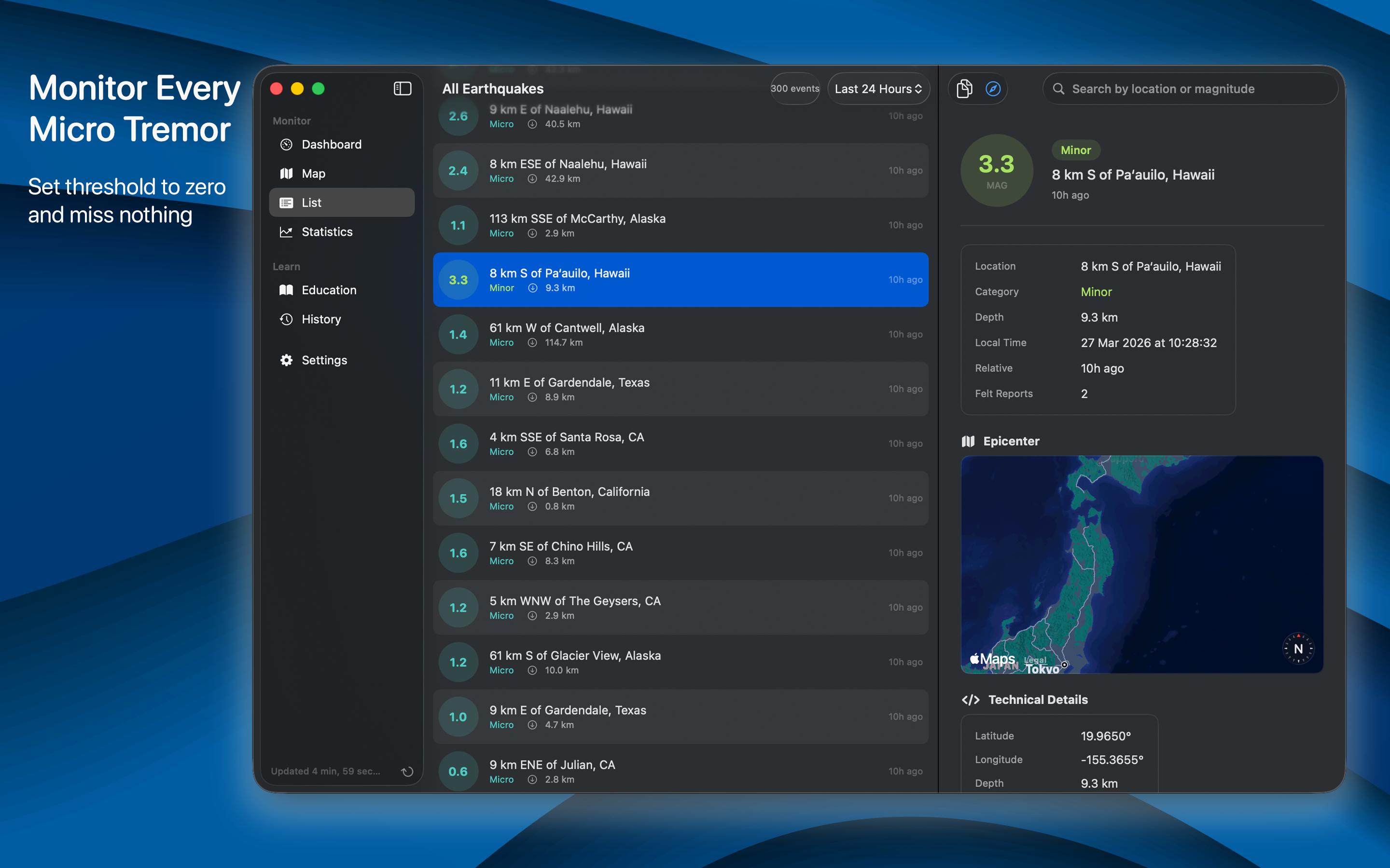 Earthquake Monitor Mac screenshot 3