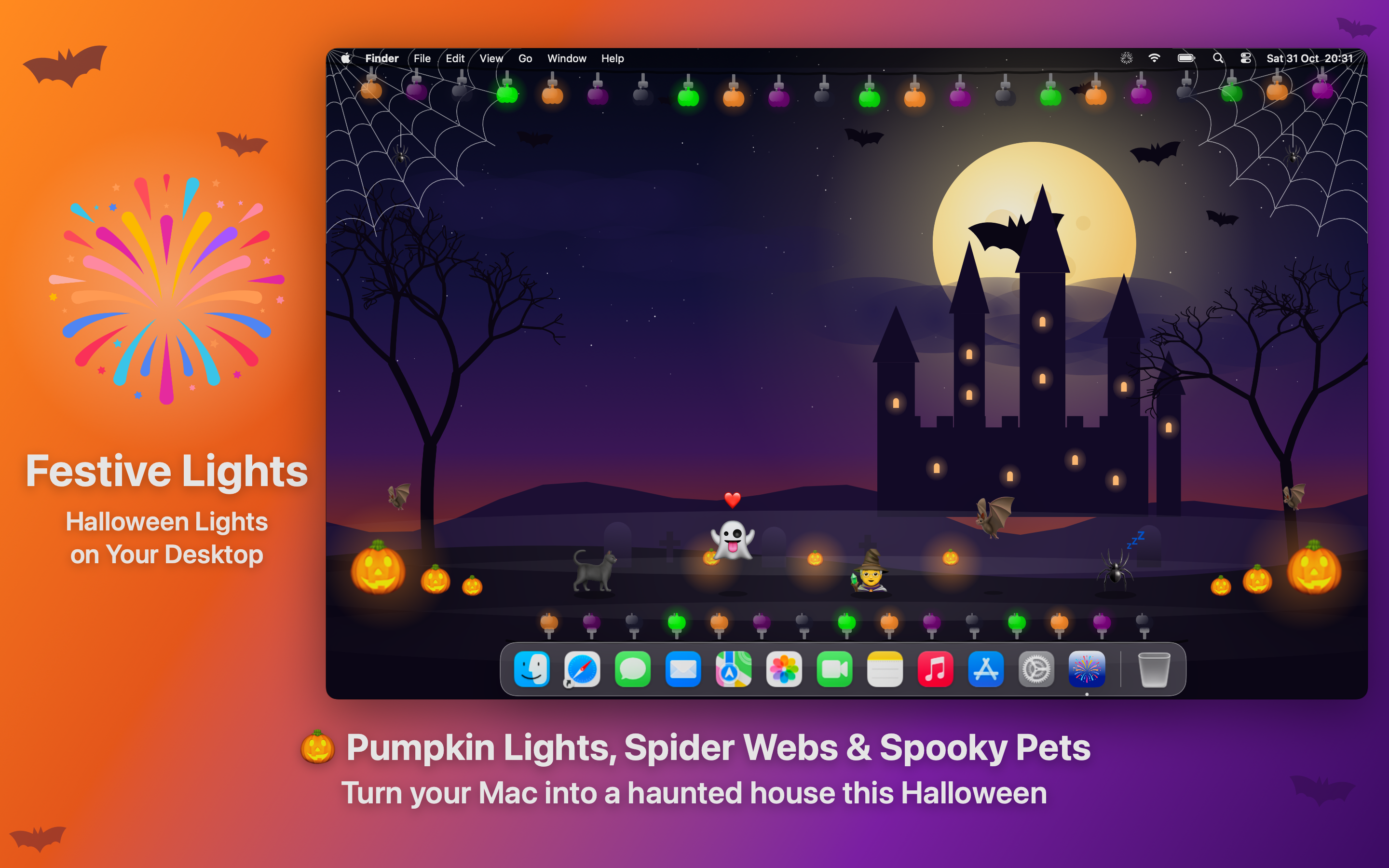 Festive Lights Halloween theme on a Mac desktop, screen 1