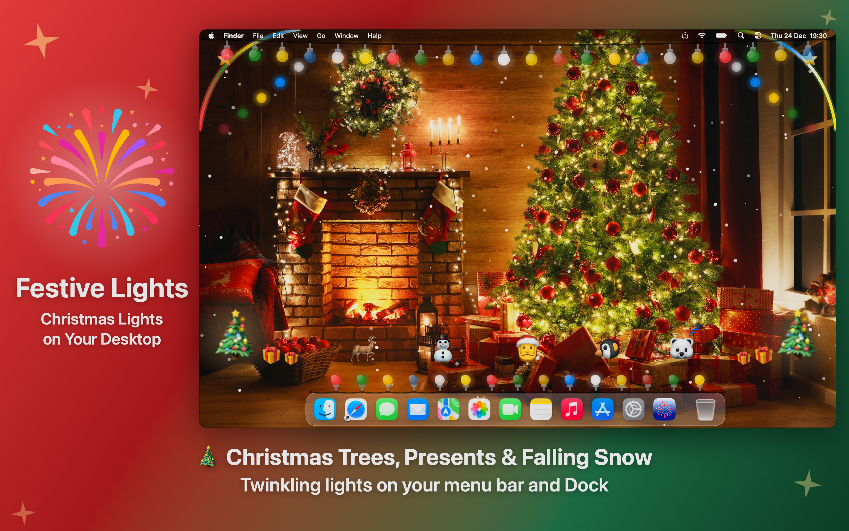Festive Lights Christmas theme on a Mac desktop, screen 2