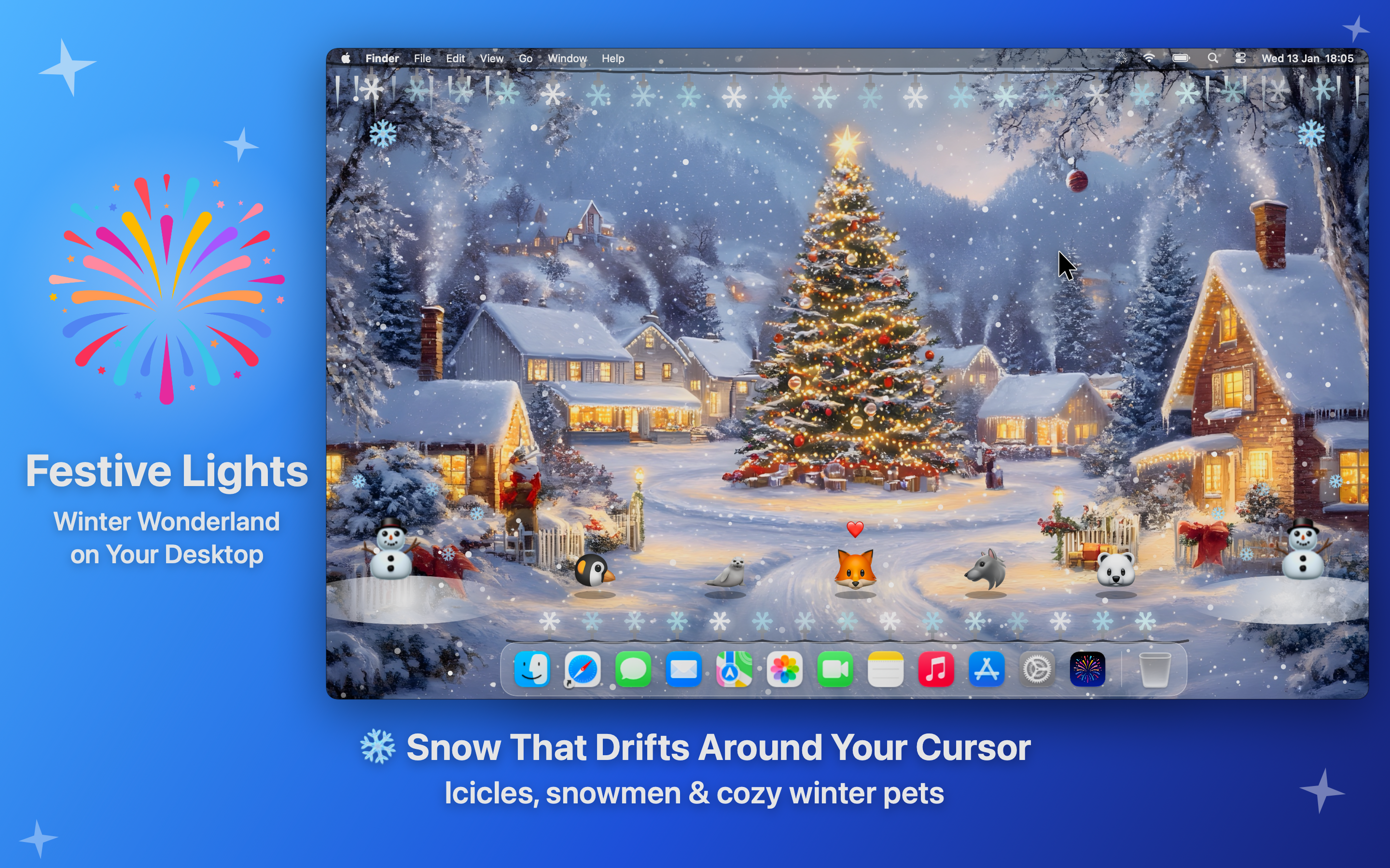 Festive Lights Winter theme on a Mac desktop, screen 3