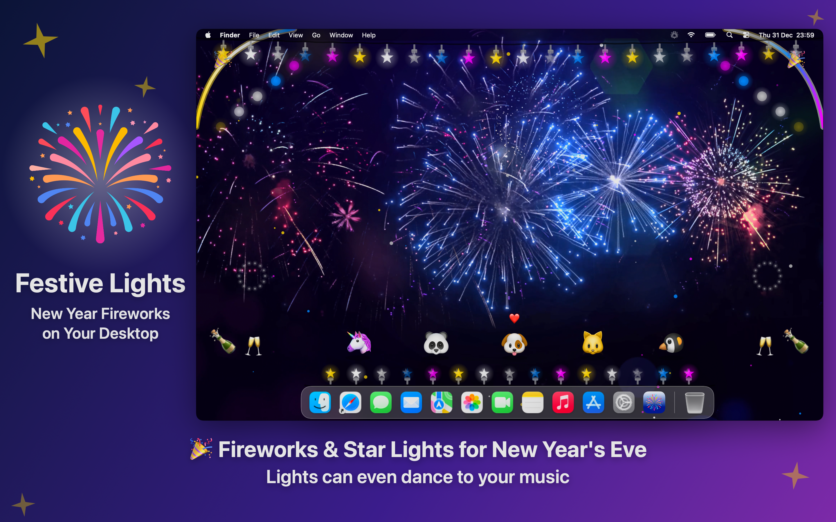 Festive Lights New Year theme on a Mac desktop, screen 4