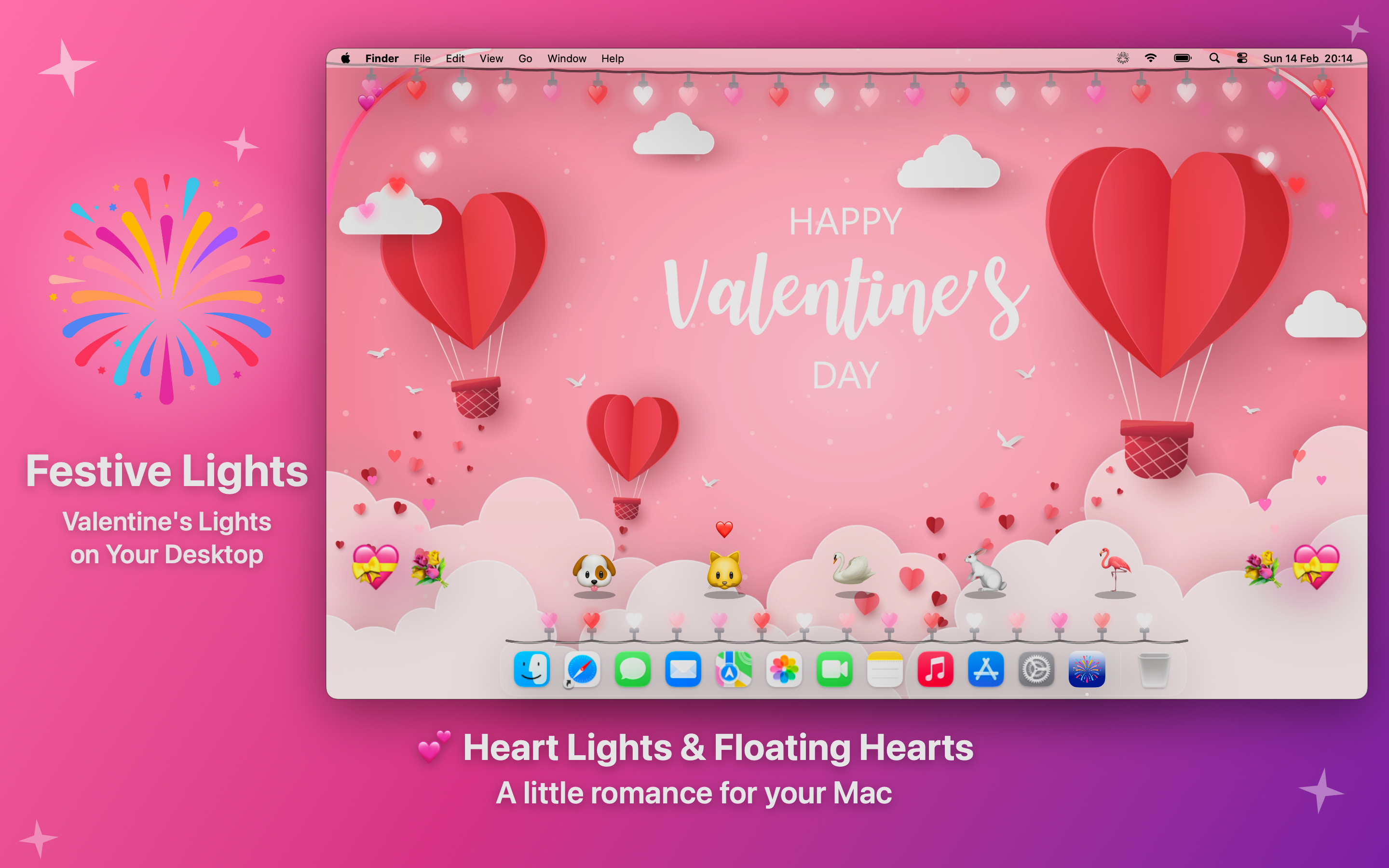 Festive Lights Valentine's Day theme on a Mac desktop, screen 5