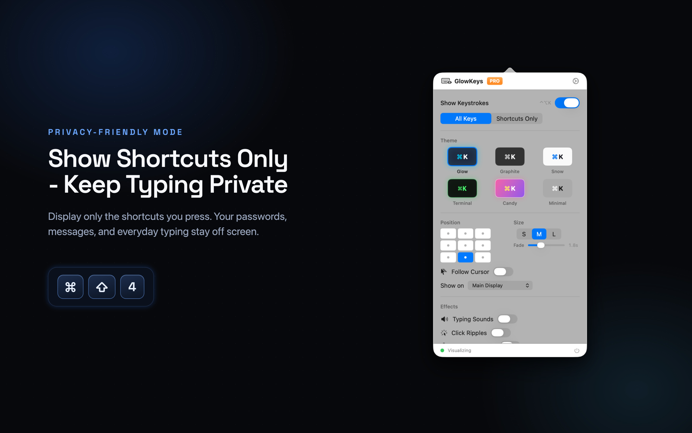 GlowKeys shortcuts-only mode ignoring plain typing