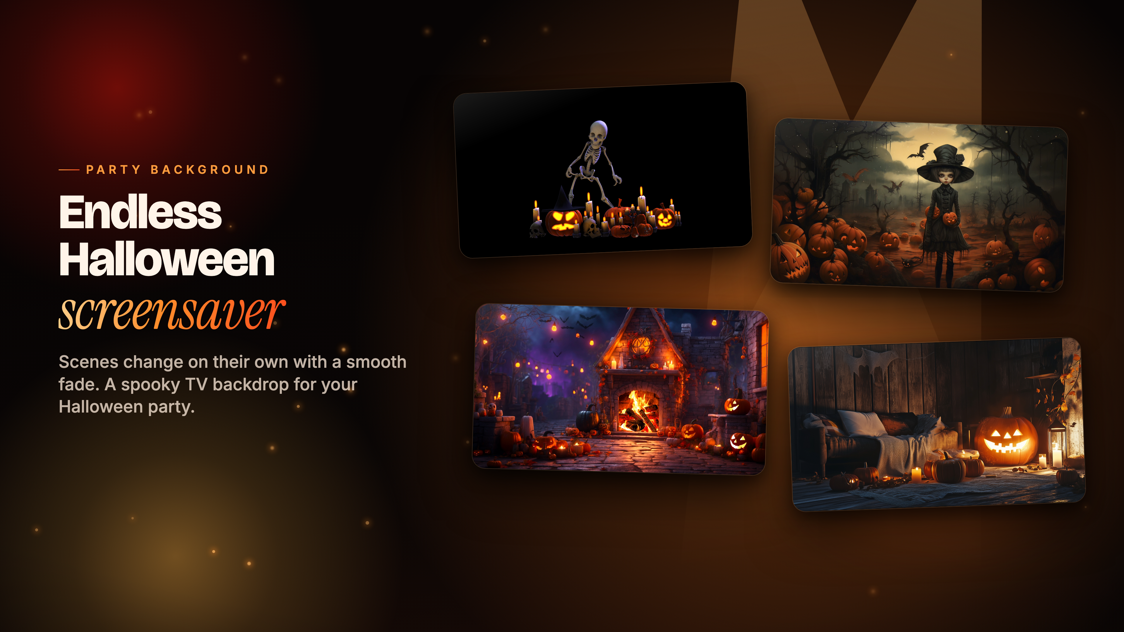 Spooky Halloween Party 4K on Apple TV: an endless Halloween screensaver with scenes that change on their own