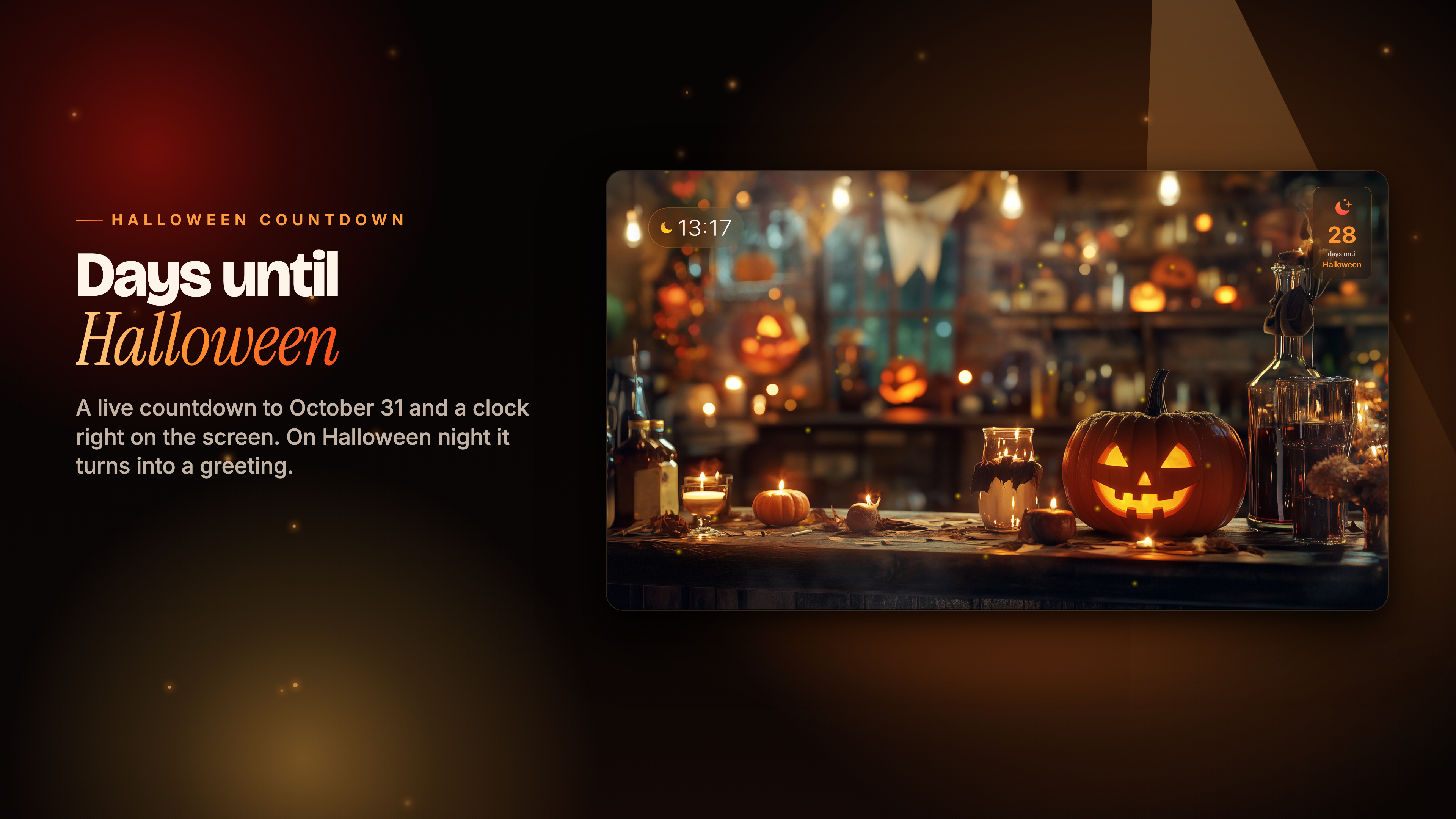 Spooky Halloween Party 4K on Apple TV: a live countdown to Halloween in a candlelit pumpkin tavern