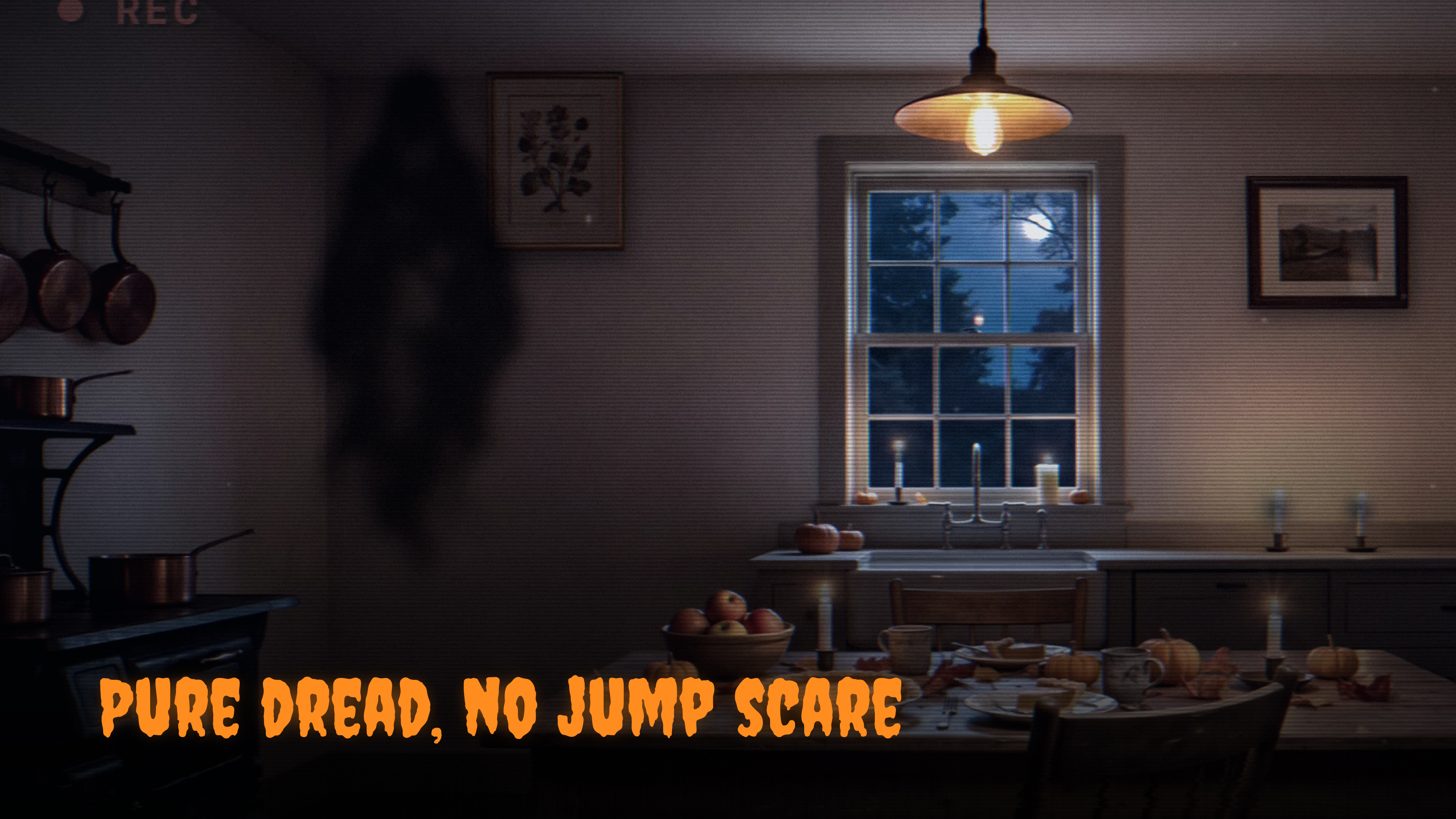 Haunted TV on Apple TV showing a kitchen at night with a ghostly figure at the window