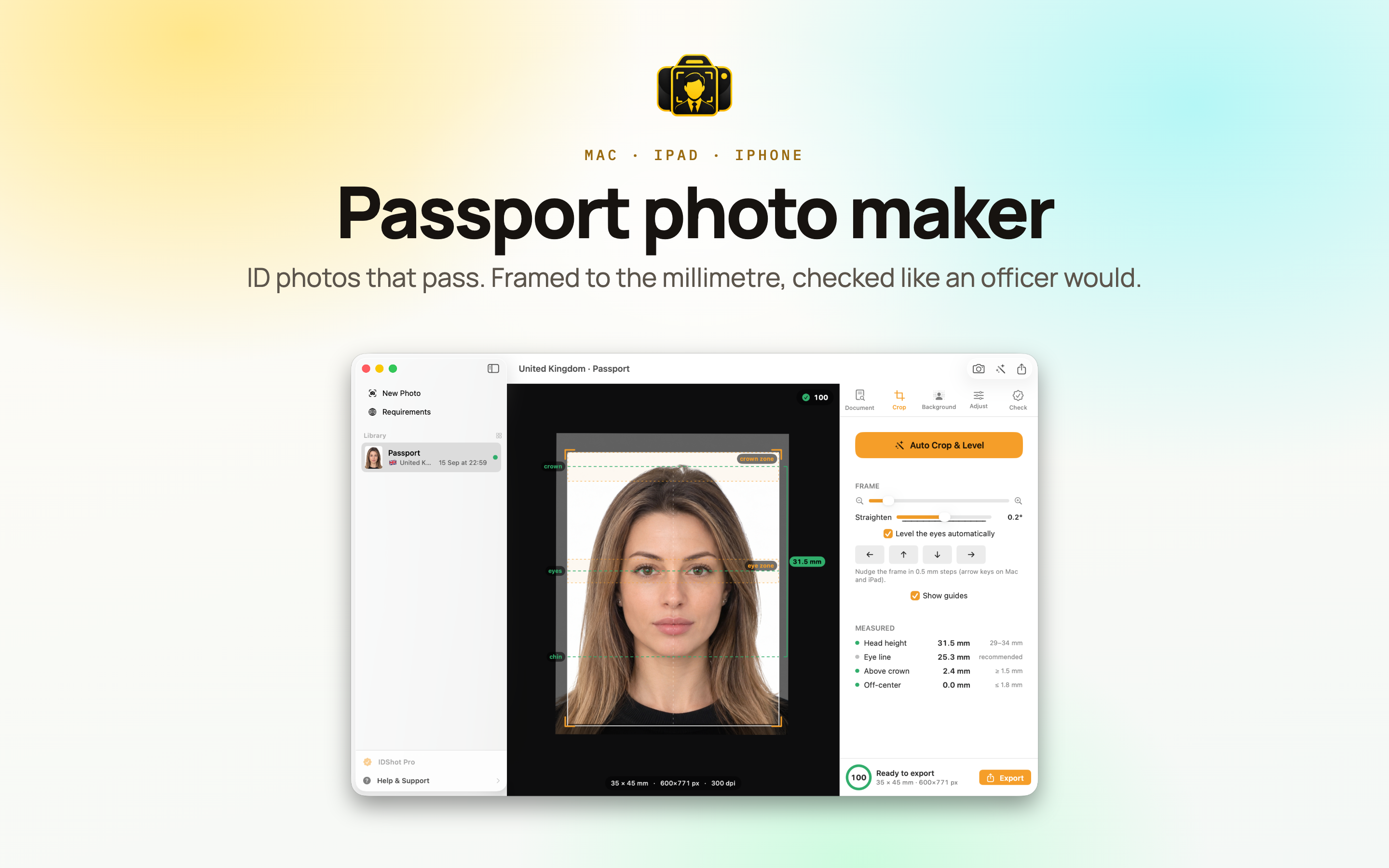 IDShot on Mac, screen 1