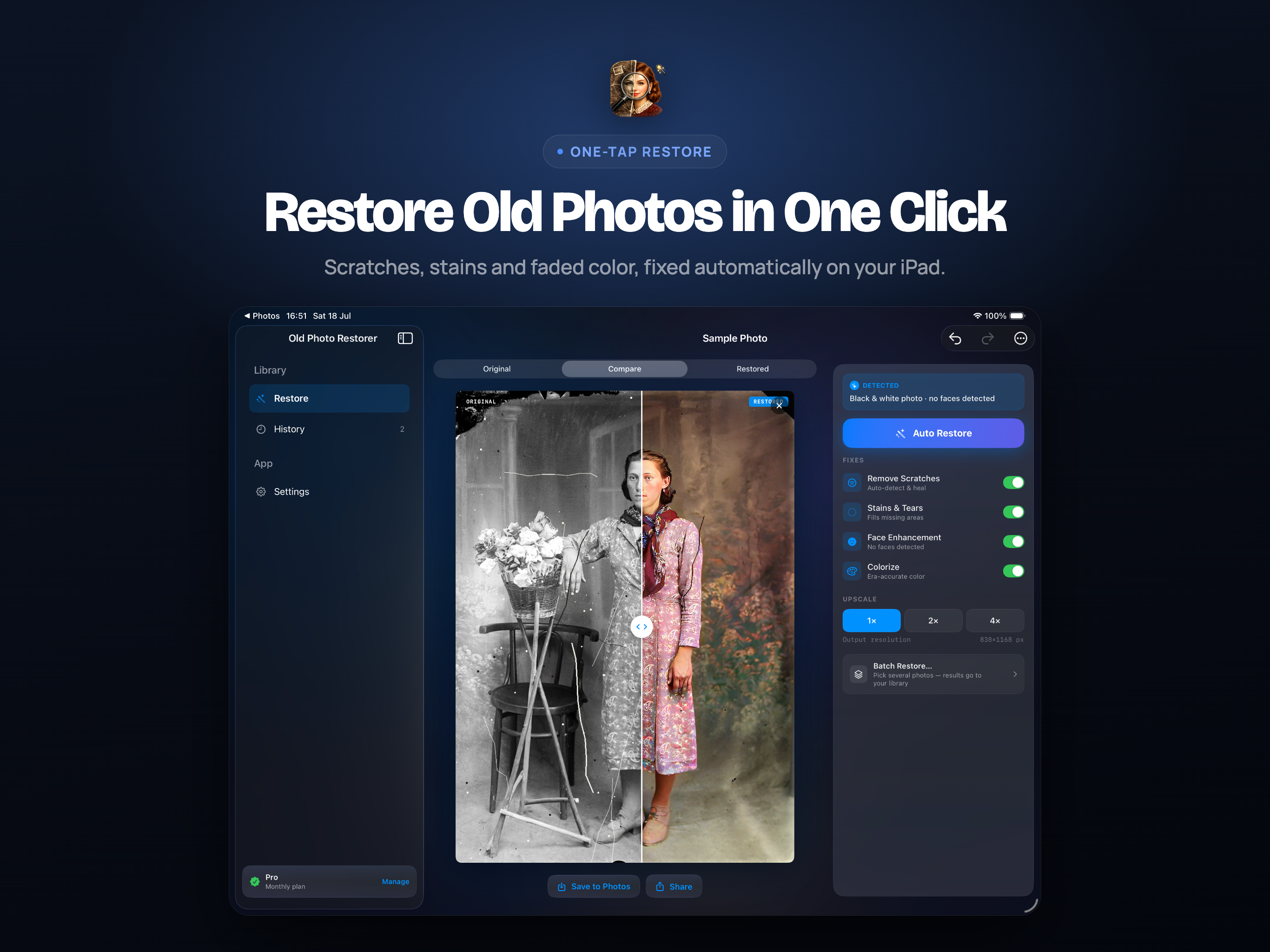 Old Photo Restorer on iPad, screen 1