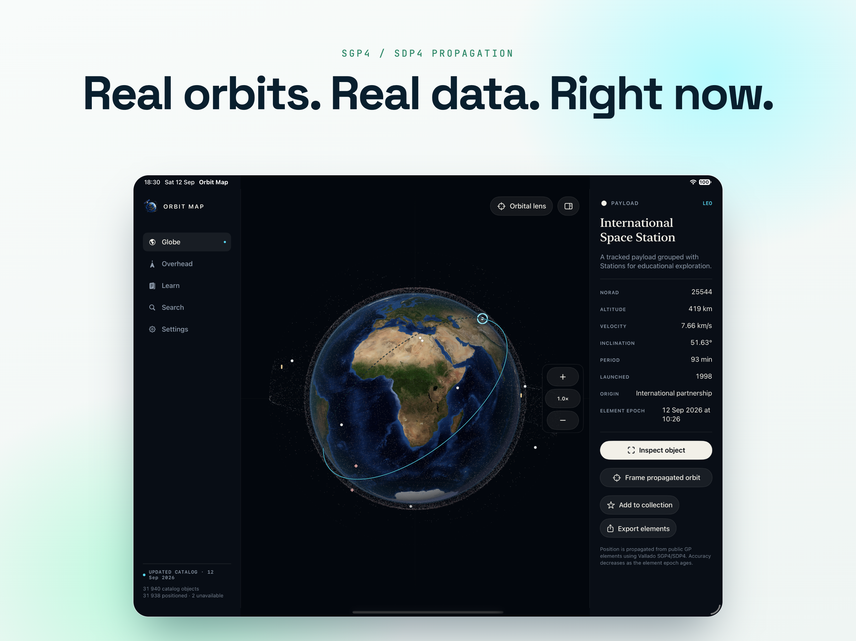 Orbit Map on iPad, screen 2