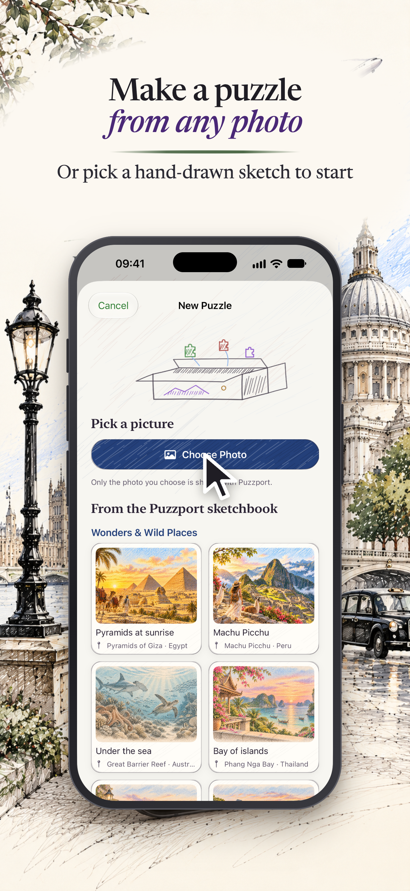 Puzzport on iPhone: making a puzzle from any photo or a hand-drawn sketch
