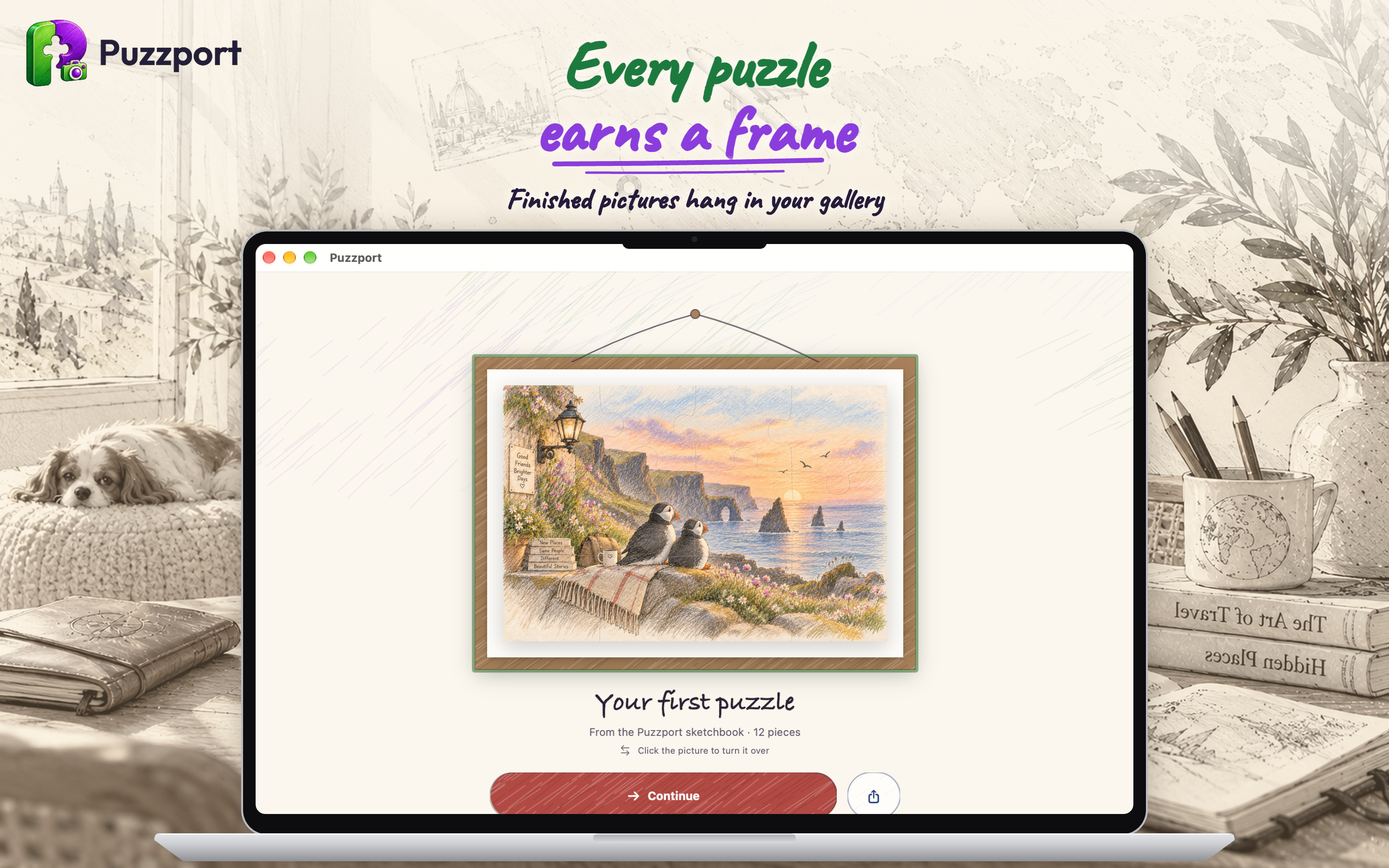 Puzzport on Mac: a finished puzzle framed in the gallery