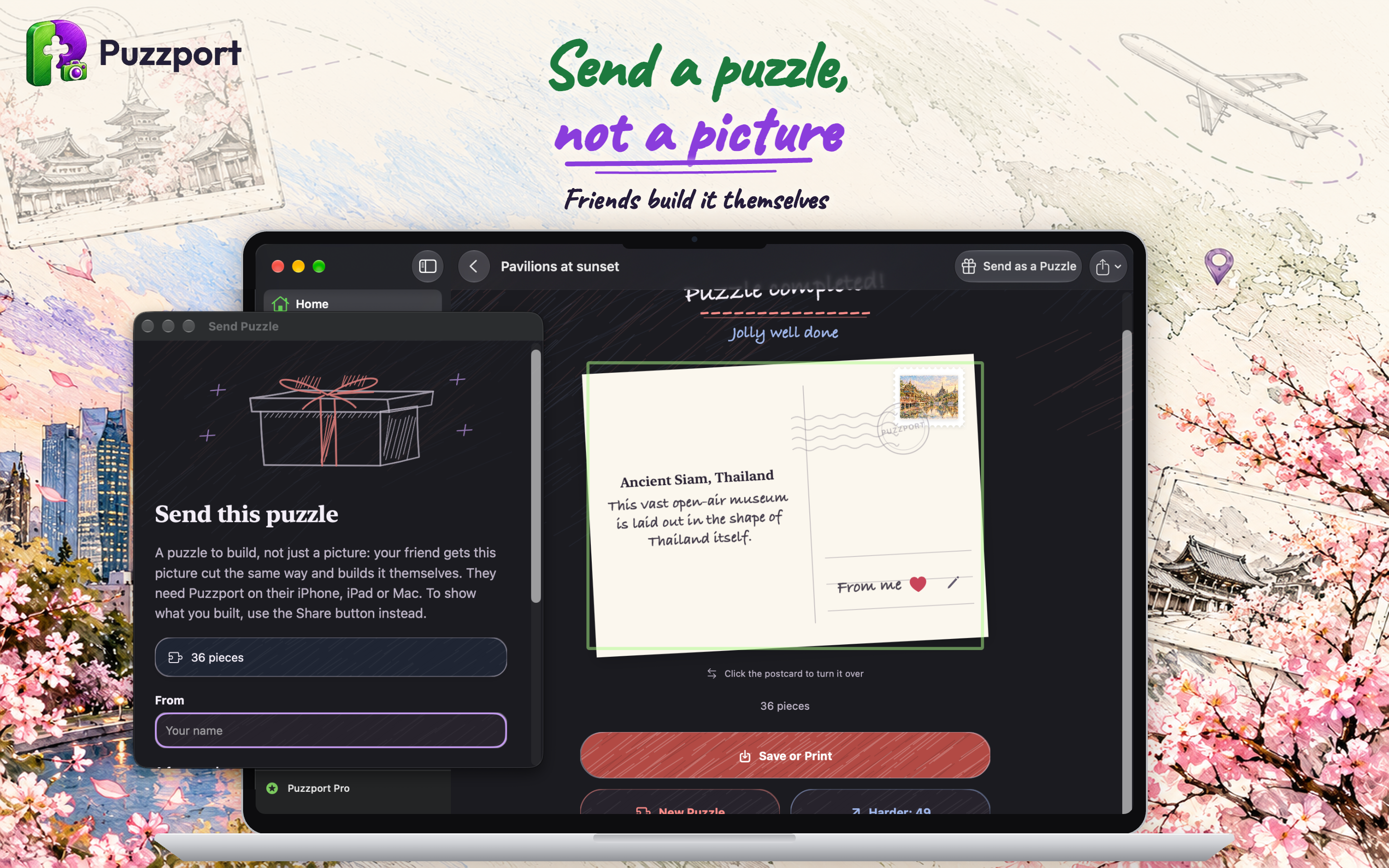 Puzzport on Mac: sending a puzzle for a friend to build themselves