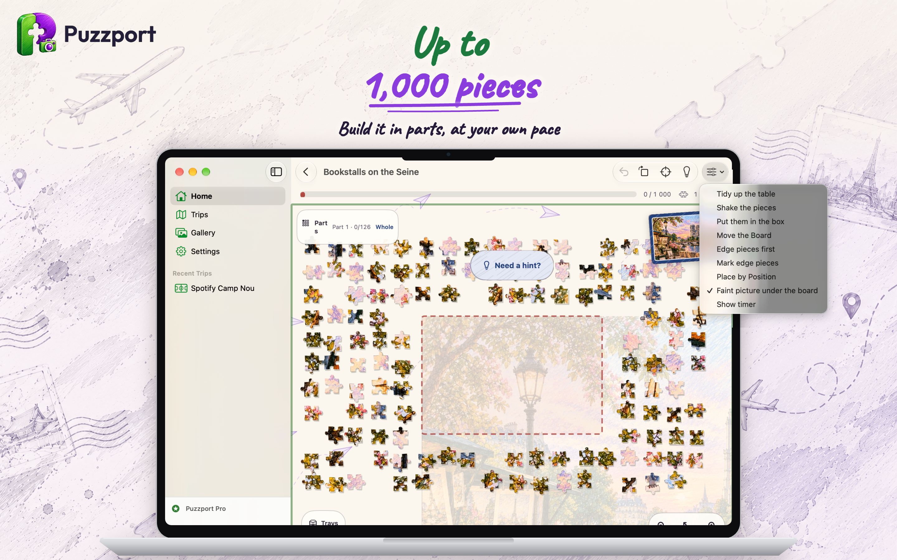 Puzzport on Mac: a large puzzle built in parts at your own pace