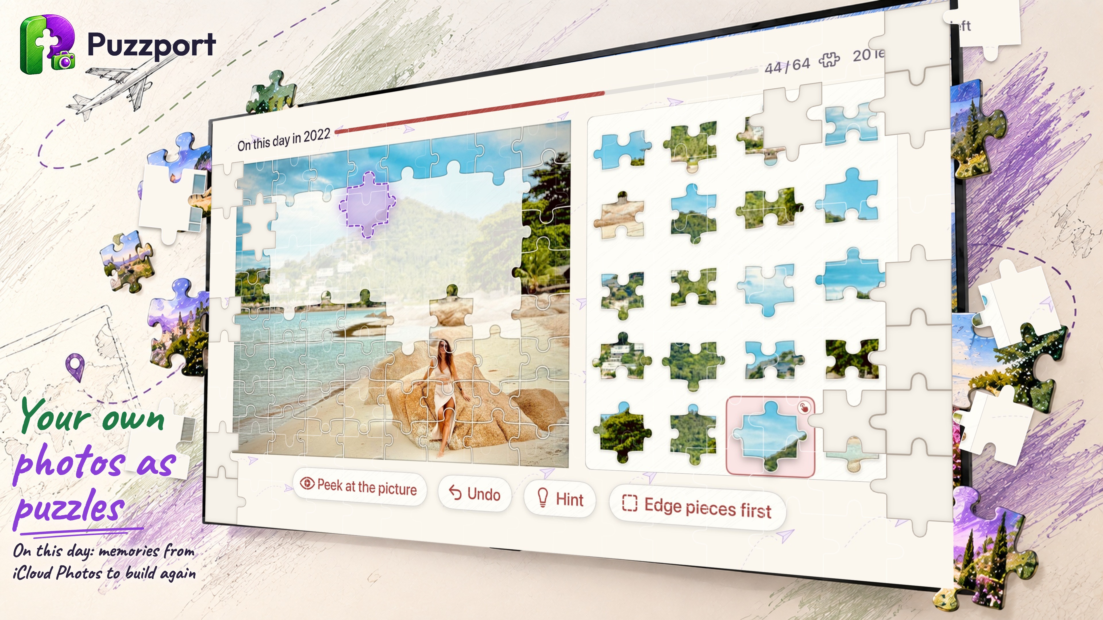 Puzzport on Apple TV: an On This Day photo from iCloud Photos as a puzzle
