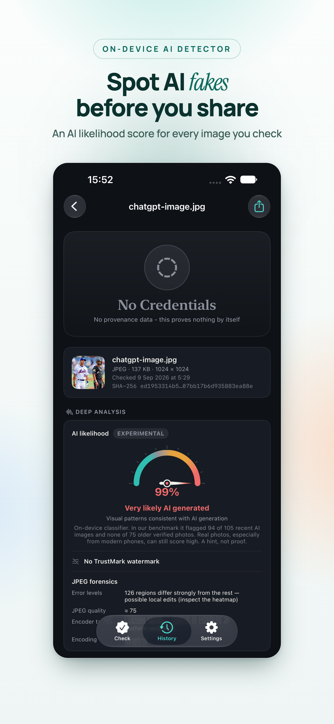 SourceCheck on iPhone, screen 4
