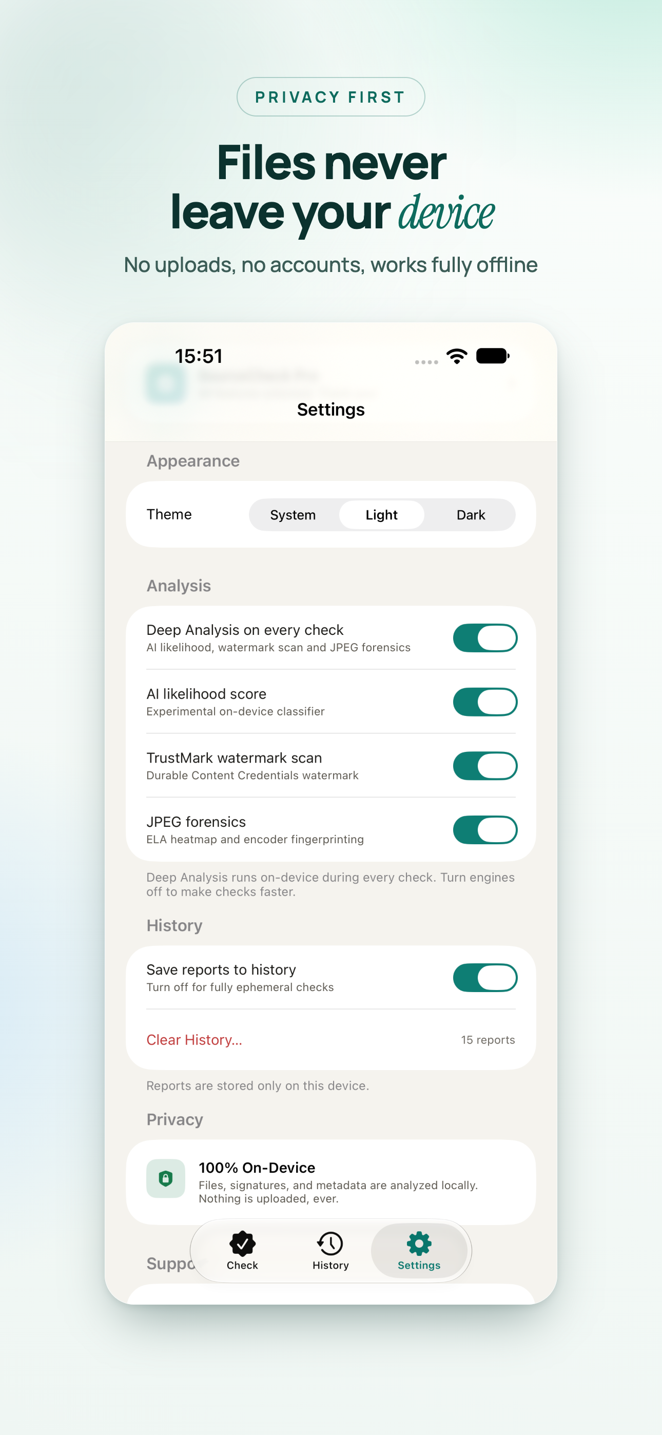 SourceCheck on iPhone, screen 8
