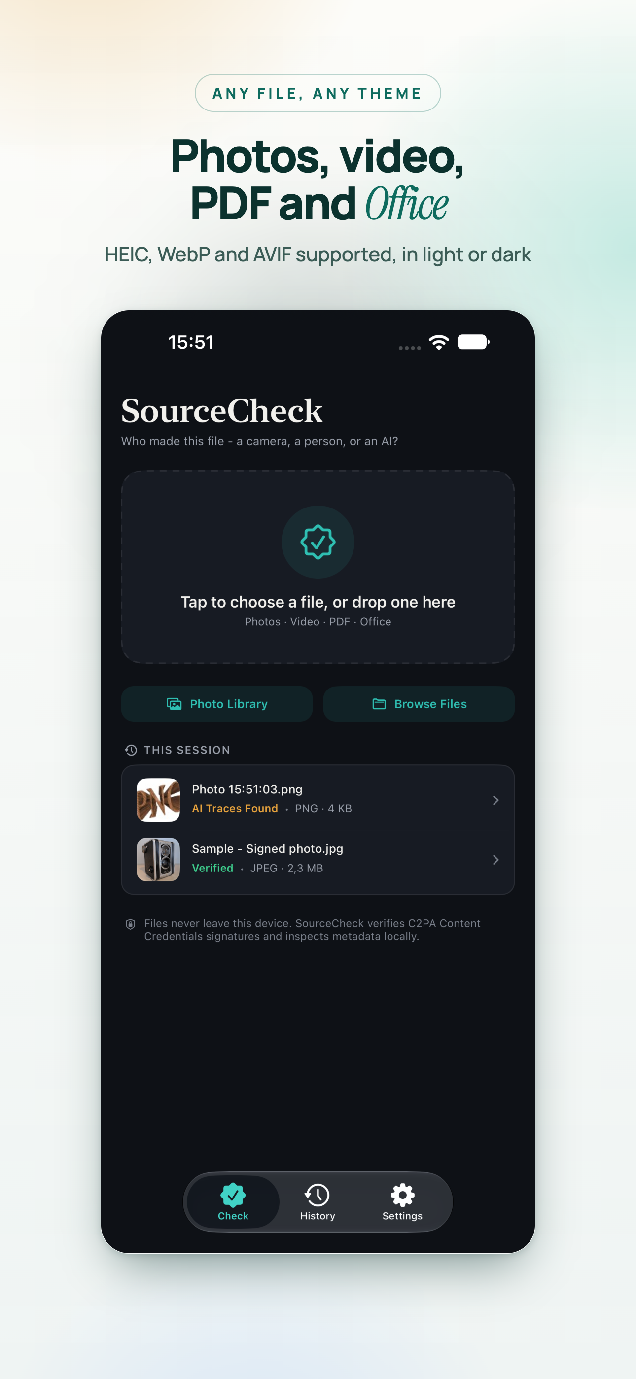 SourceCheck on iPhone, screen 9