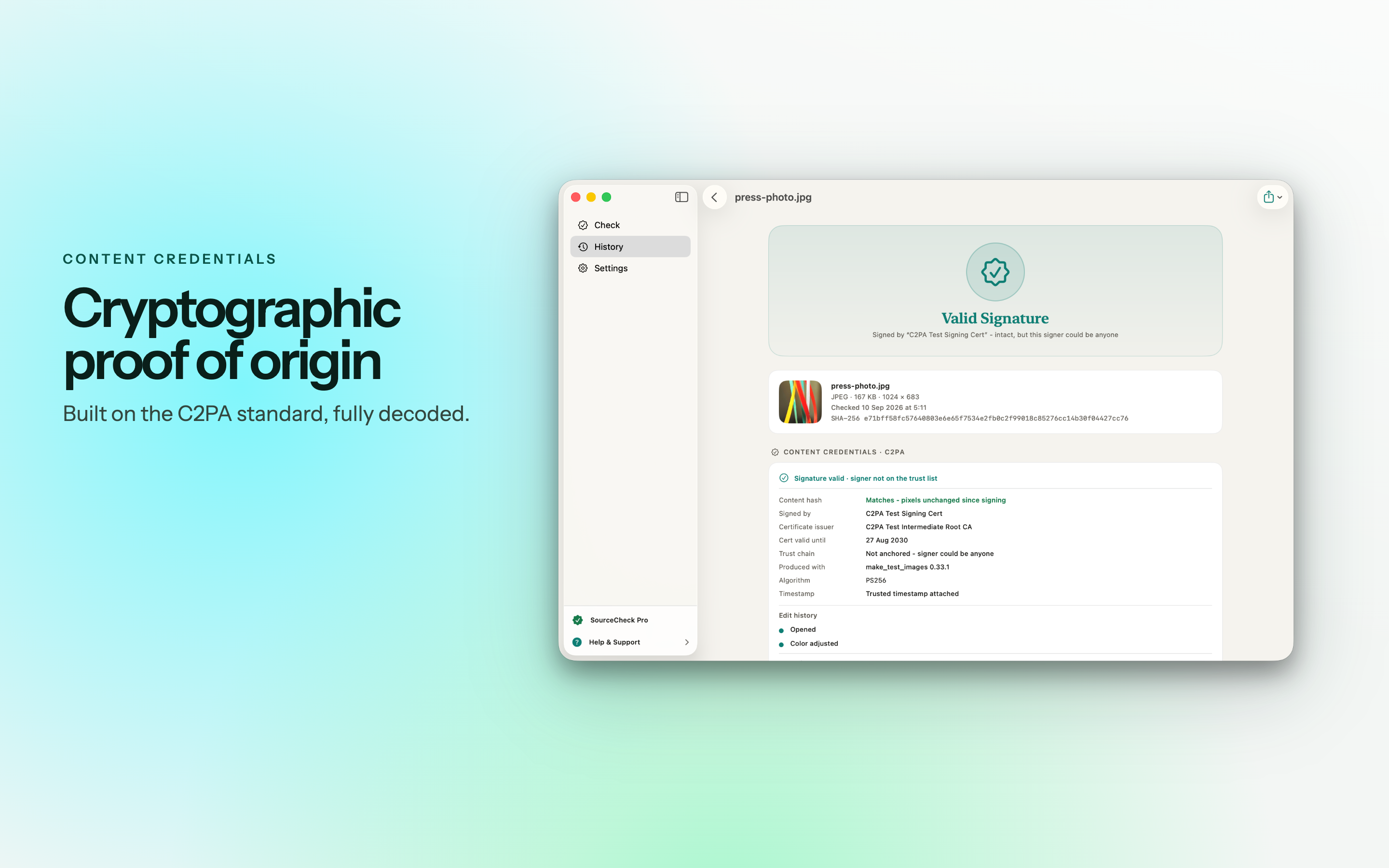 SourceCheck on Mac, screen 2
