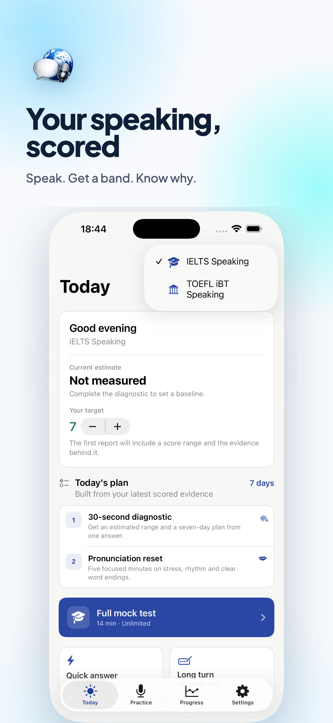 IELTS Speaking Test on iPhone, screen 1
