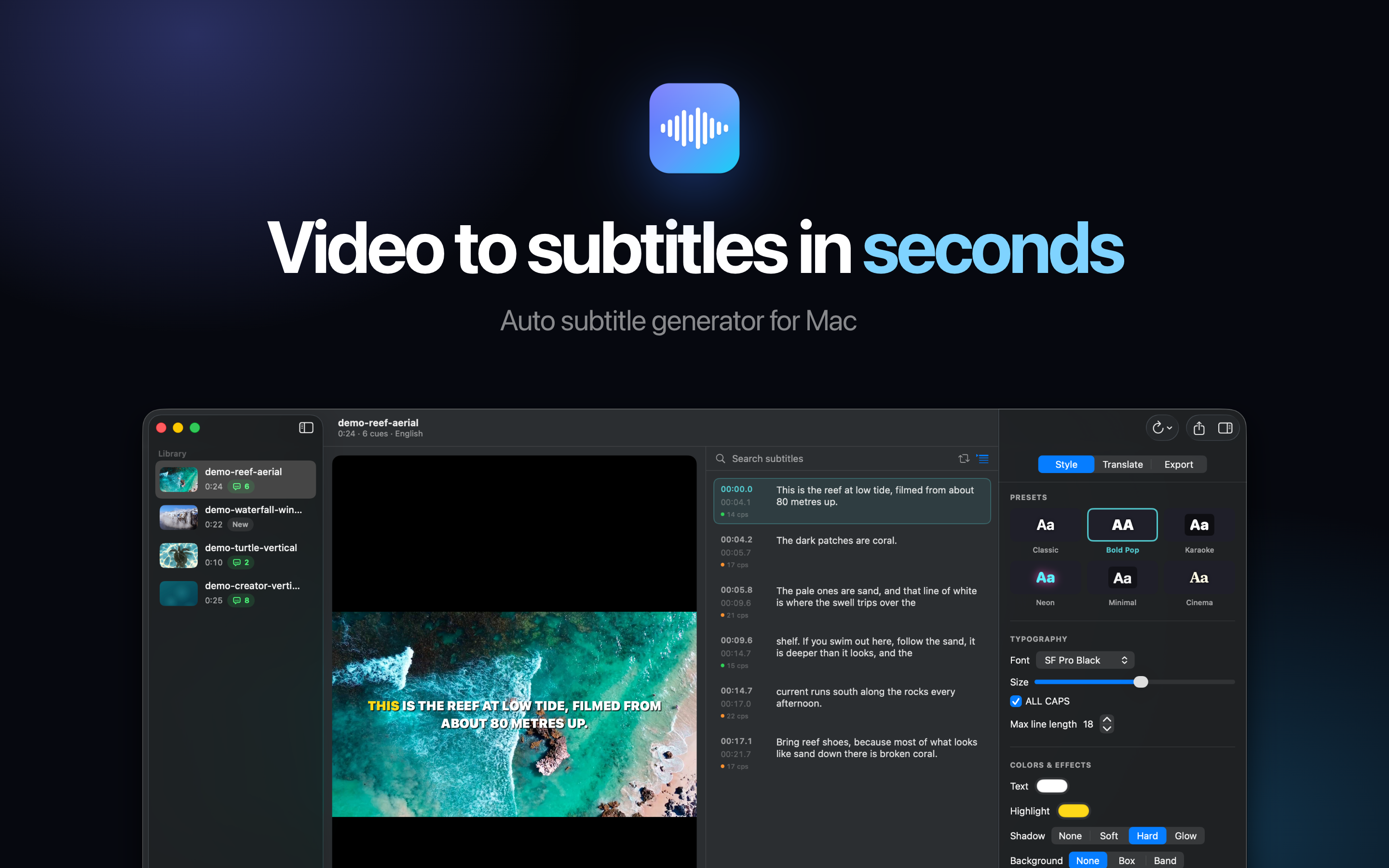 AI Subtitle Generator on Mac, screen 1