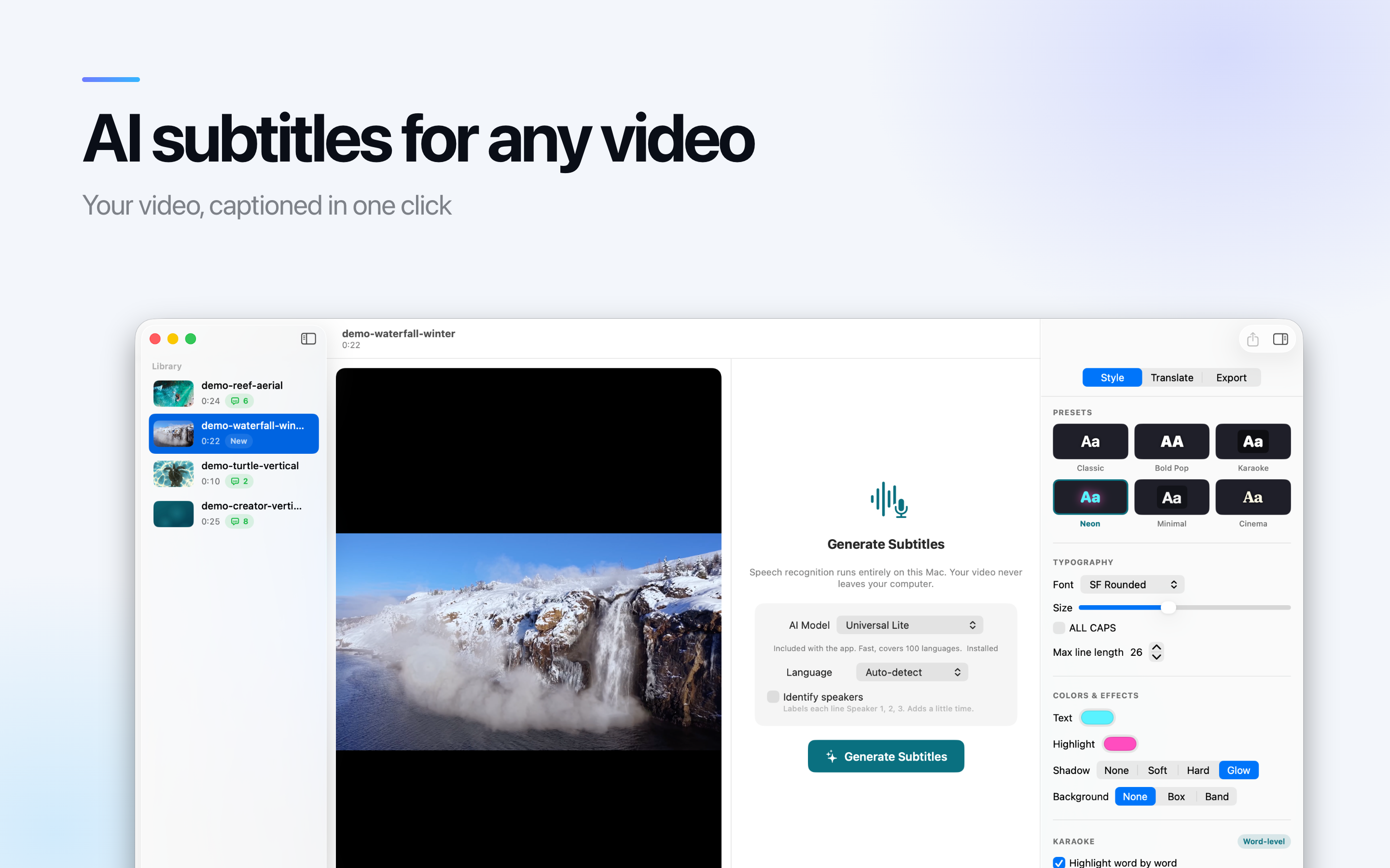 AI Subtitle Generator on Mac, screen 2