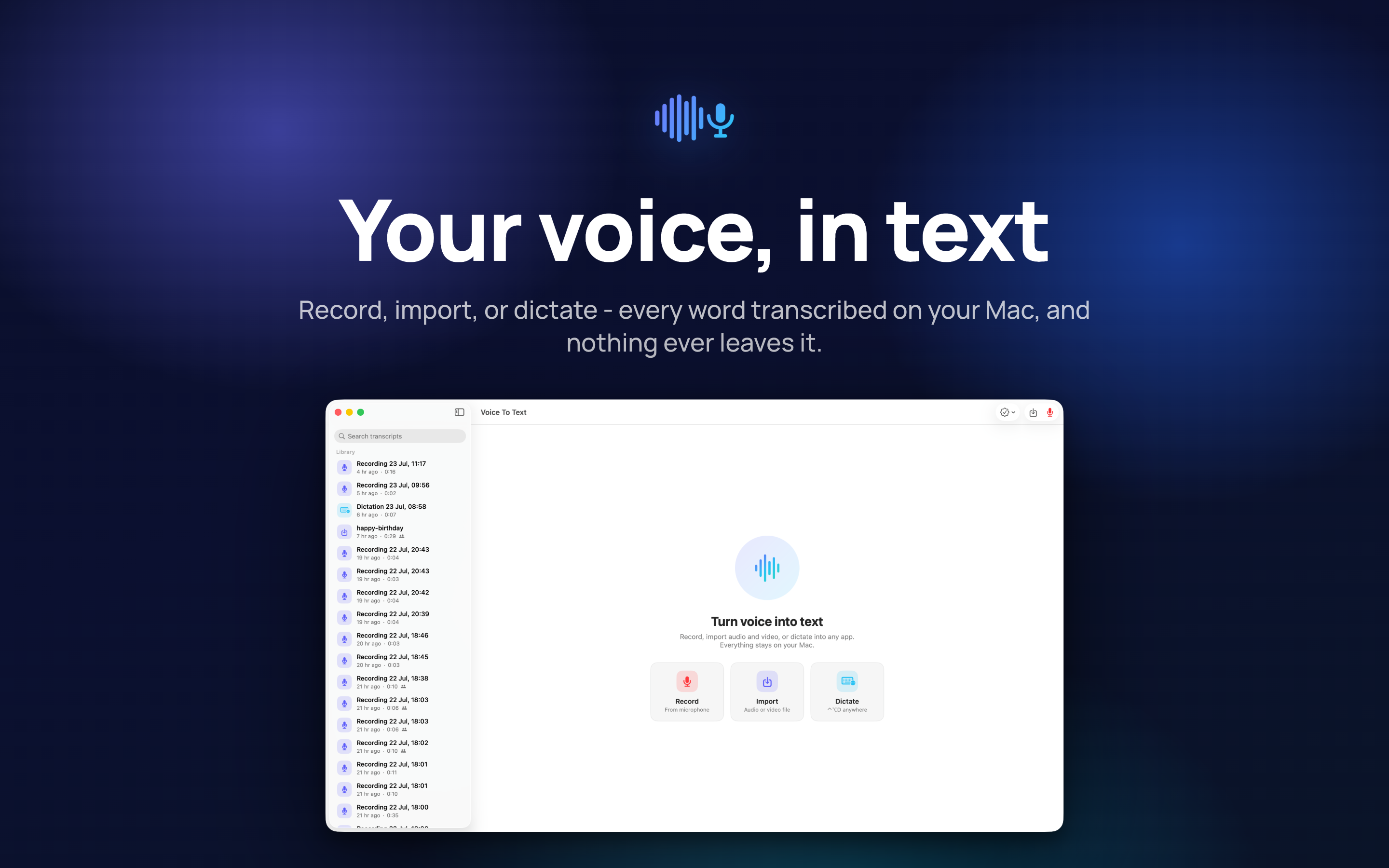 Voice to Text on Mac, screen 1